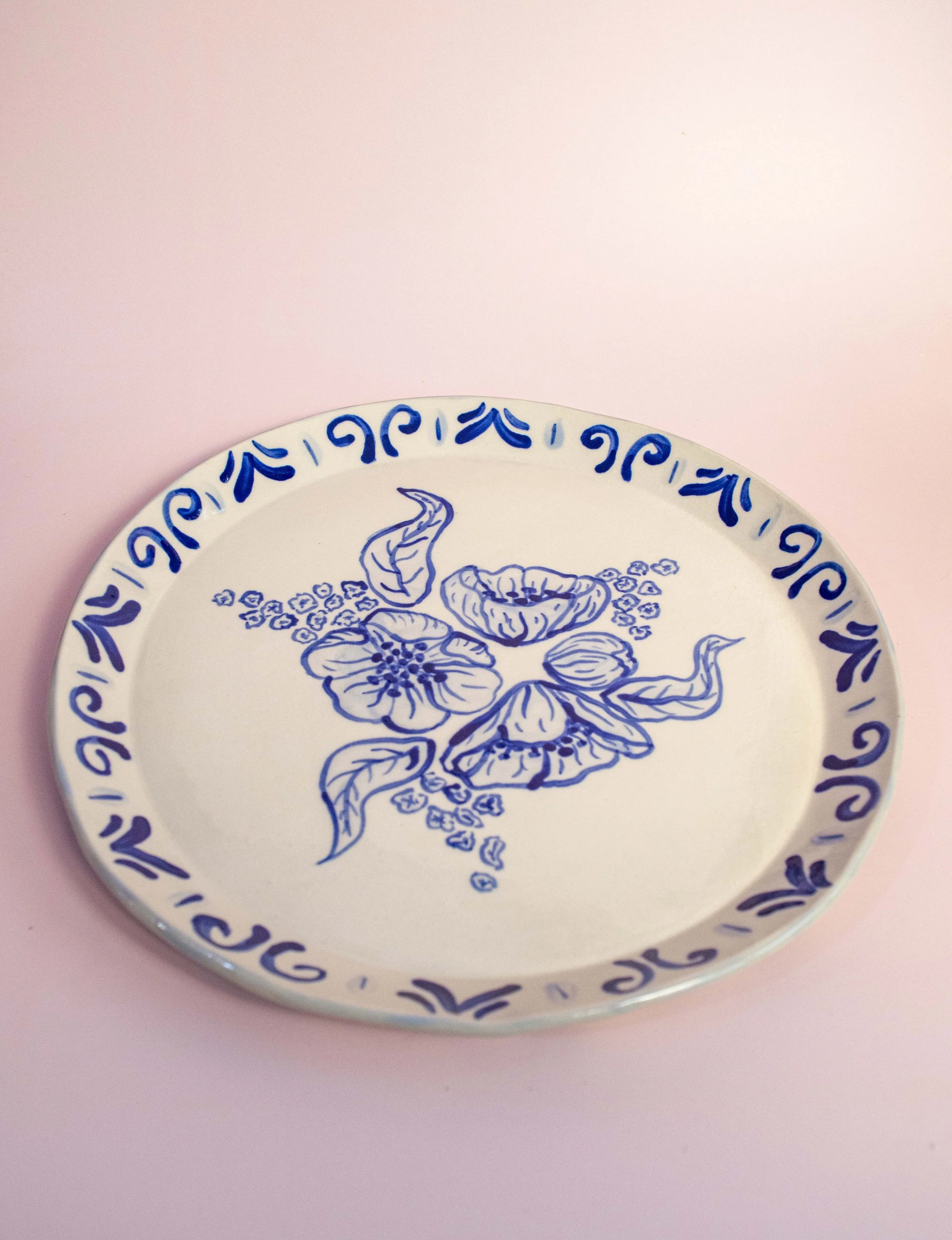 Round Blue Floral Platter