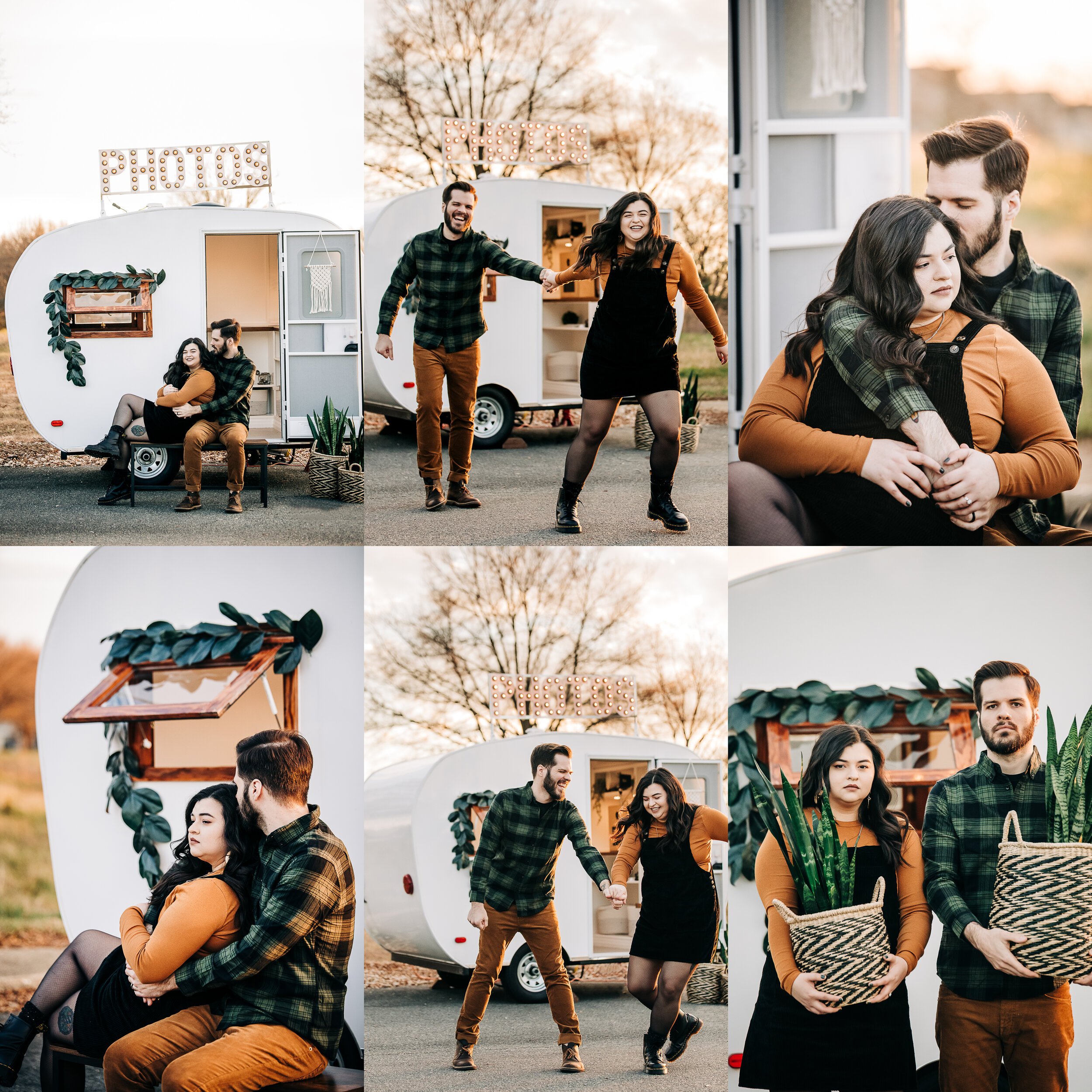 Couple's photo shoot with vintage camper