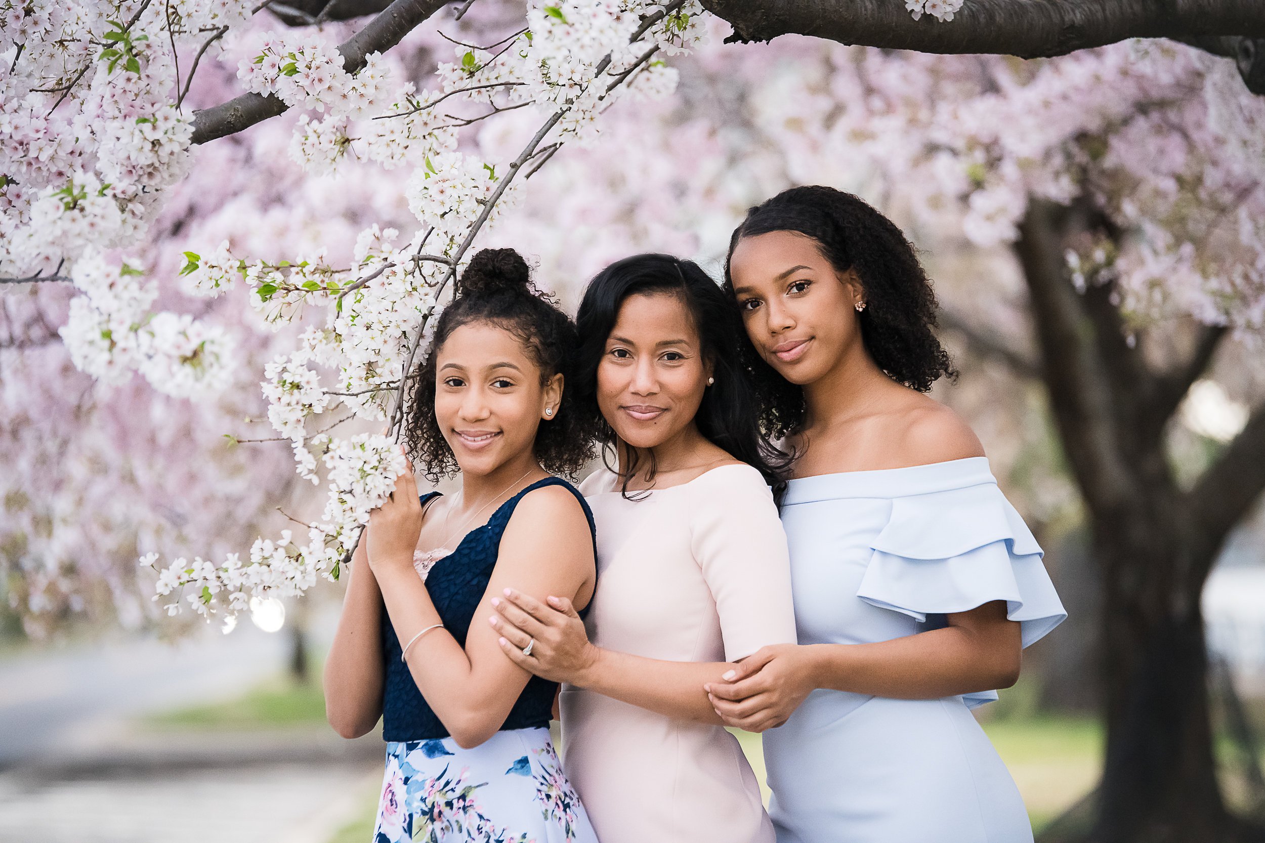 Cherry blossom family photo in Washington DC