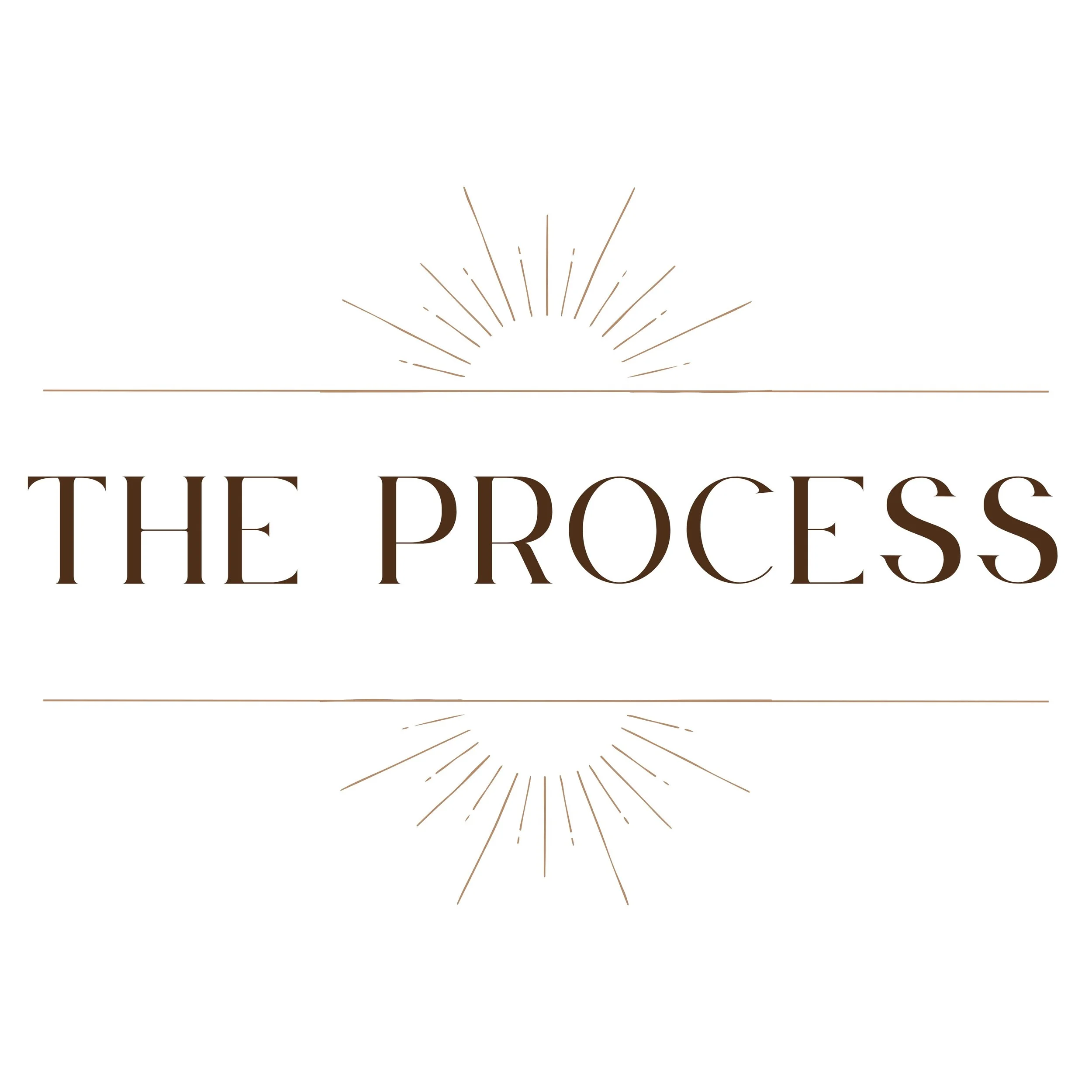Logo with a sunburst design above and below the text 'THE PROCESS' in brown serif font on a white background.