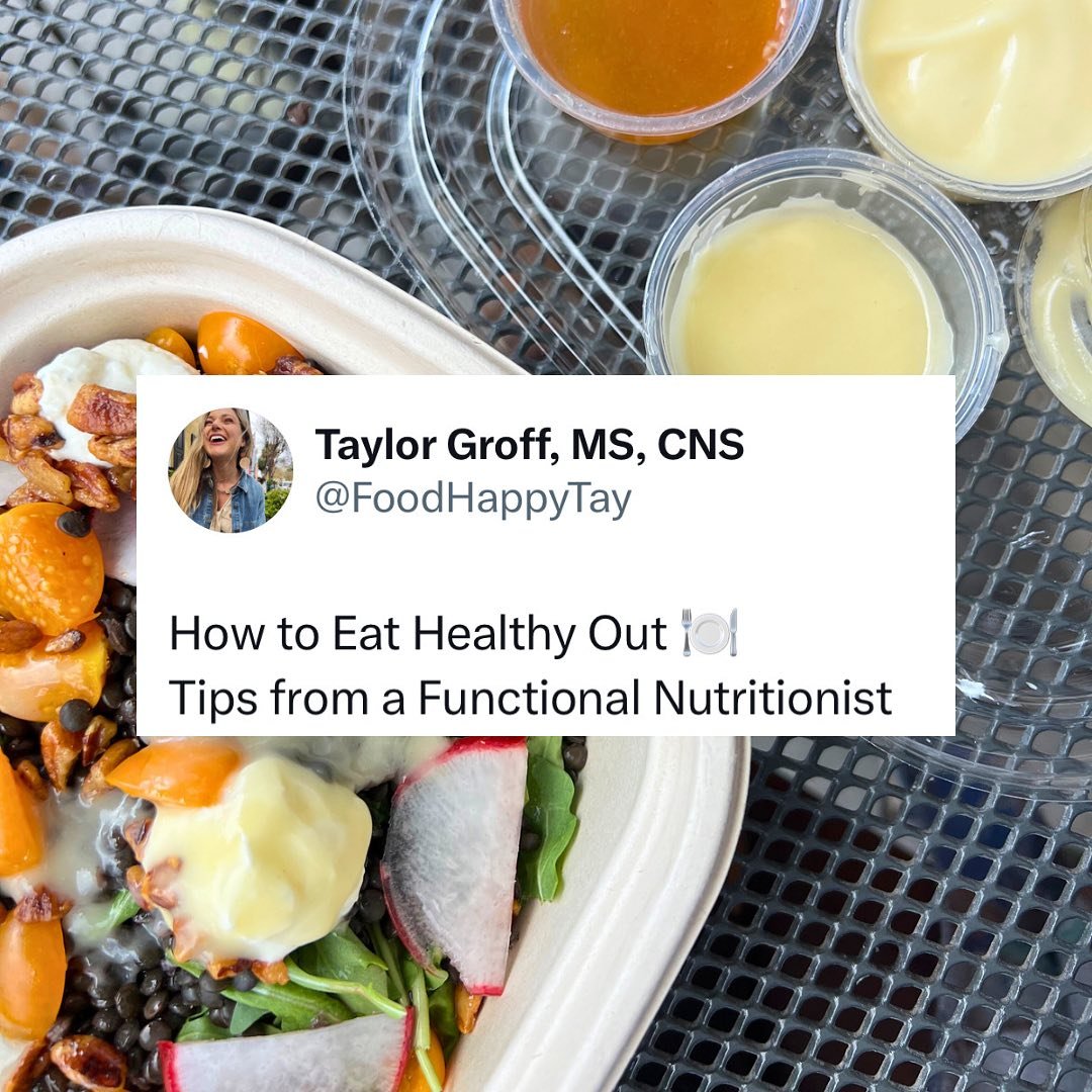Swipe for tips! 👉 Get my COMPLETE guide to eating out. 

These are the tips I share with my private clients, so they can enjoy eating out without ruining their diet or feeling like crap. (There&rsquo;s a lot more than you see here!)

The guide drops