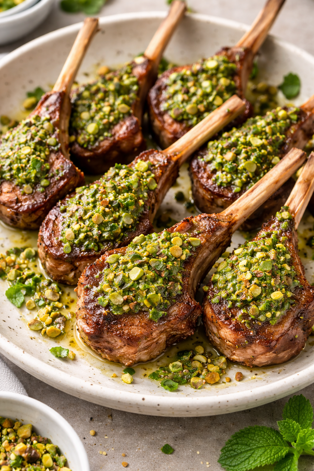 Lamp Lollipops with Pistachio Mint Pesto 