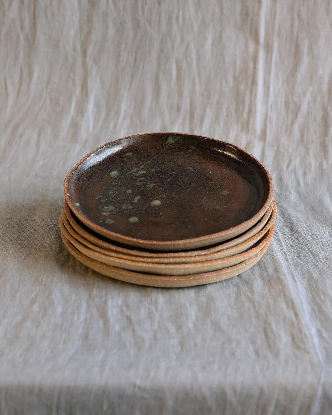 Drip Side Plate, buff stoneware