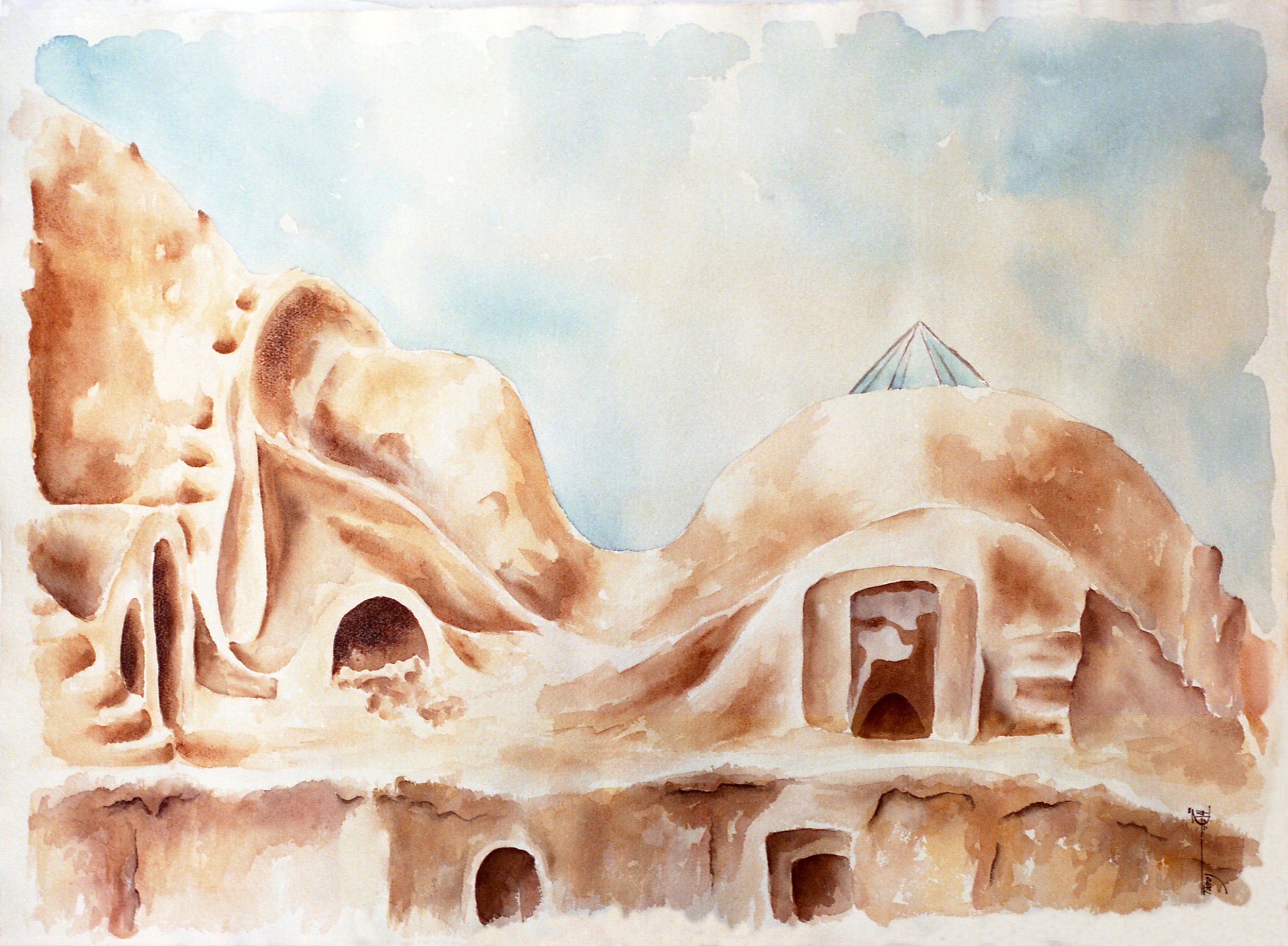 Yazd Bazar Roof Tops  (Watercolor)  18x24   1987