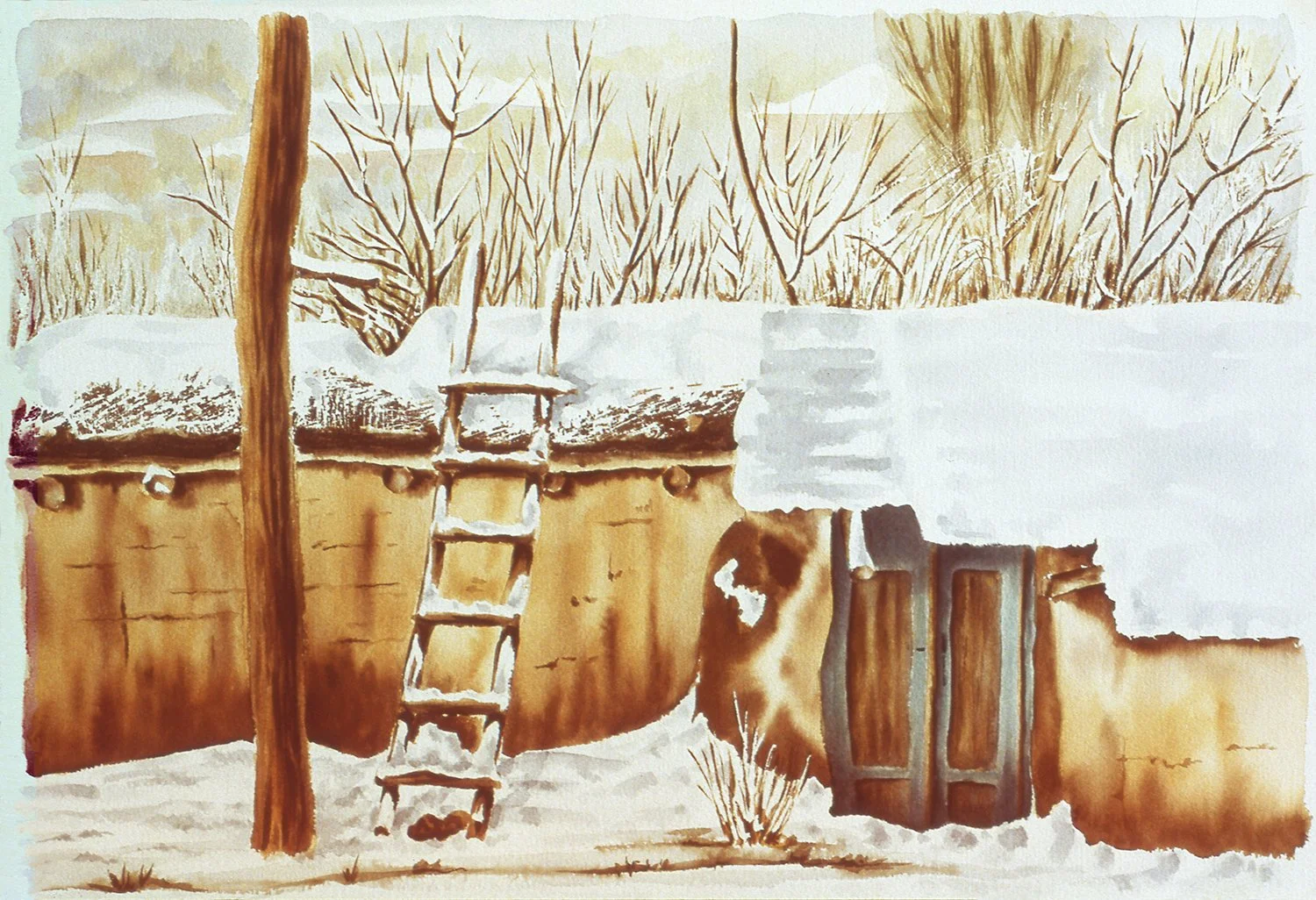 Snow in village 2  (Watercolor)  14x18  1979