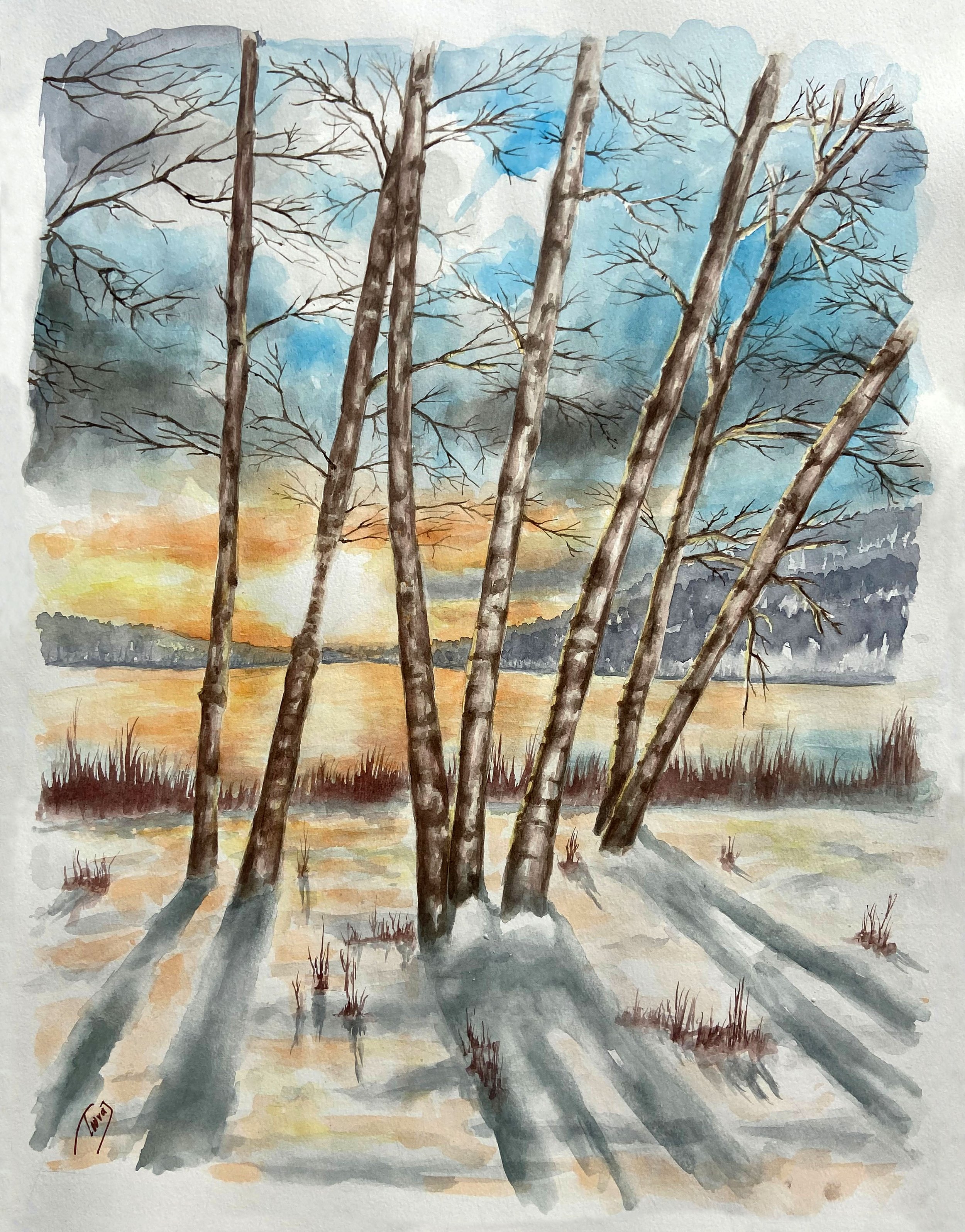 Cold Sunset (Watercolor)  18x23   2024