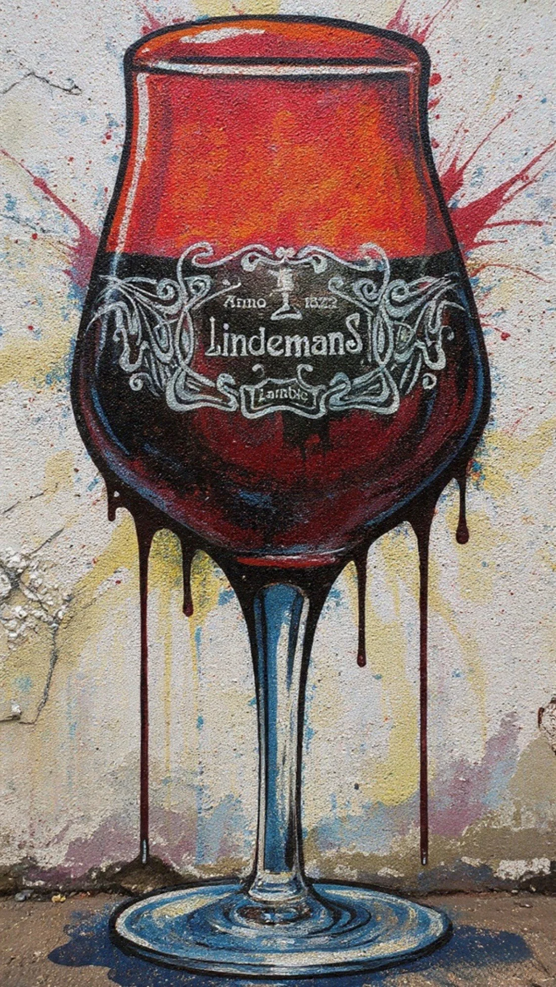 Lindemans Kriek chalice glass as graffiti art