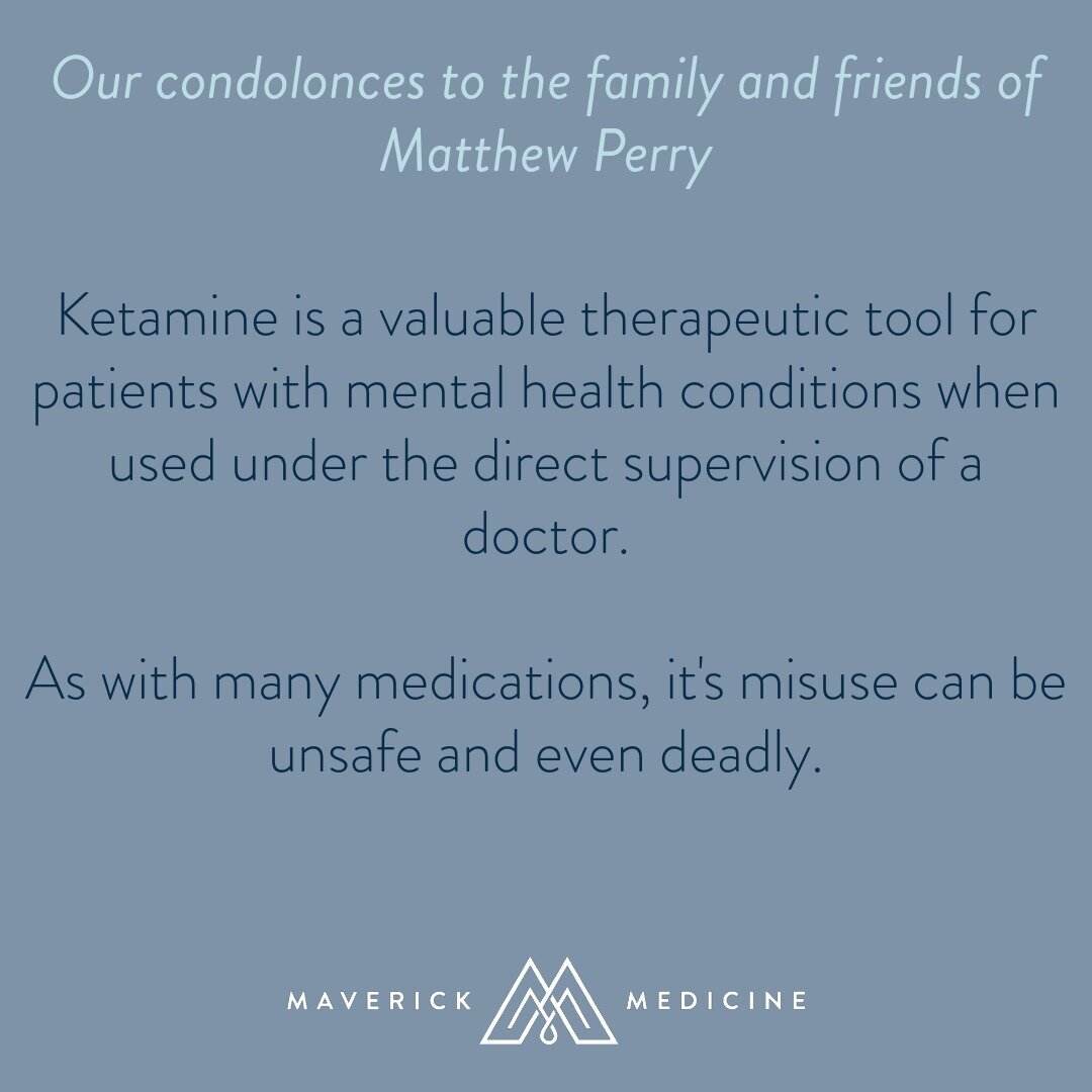 We are devastated by the news of Matthew Perry's passing. 

Ketamine is a safe and effective treatment option for many patients with mental health conditions. It should always be used under the care of a health professional. 

#maverickmedicine #ment