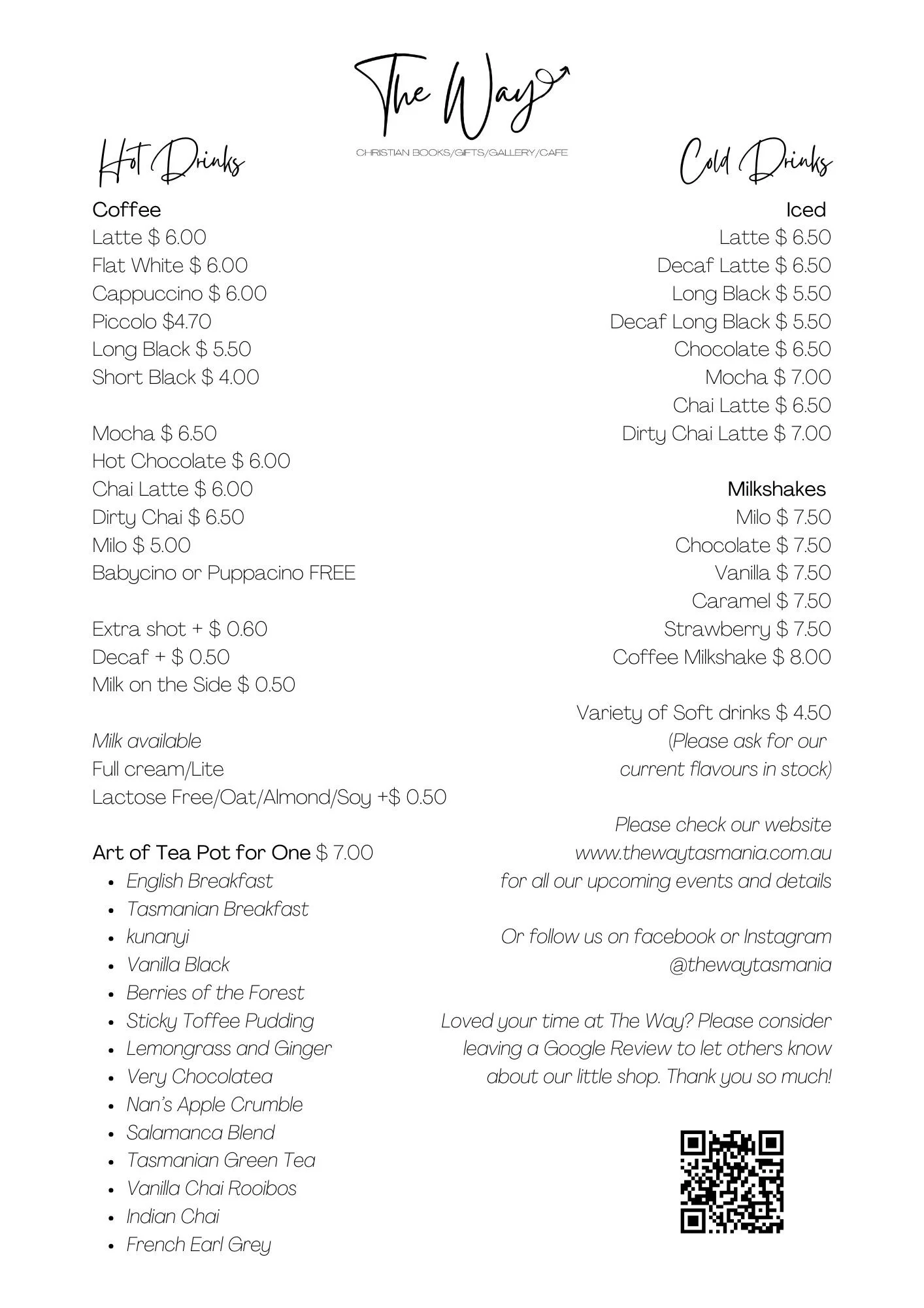Food & Drink Menu. The Way - Christian Books/Gifts/Gallery/Cafe ...