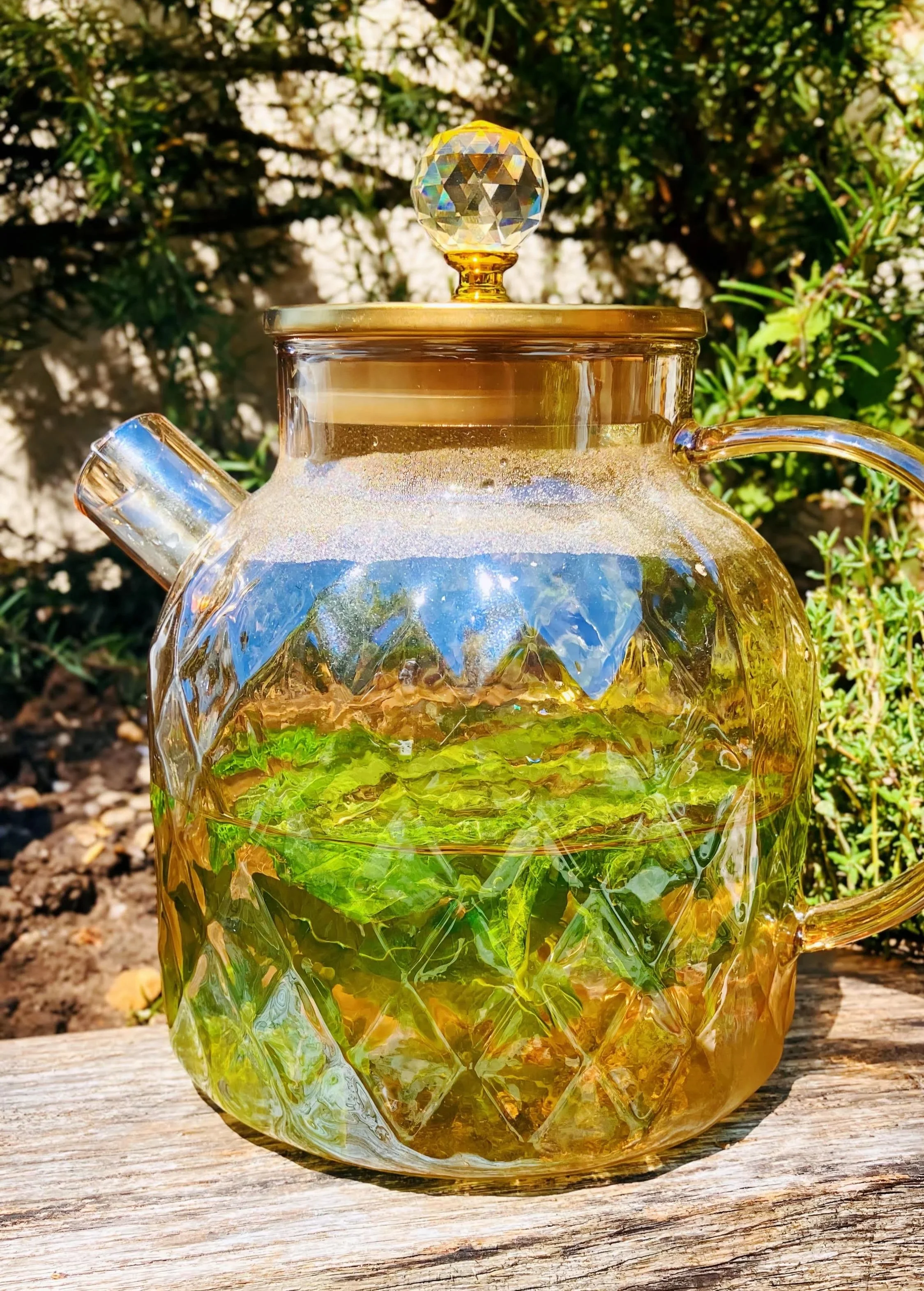Cold pressed lemon verbena cordial served at Bone Rest, a women's day retreat in Bristol