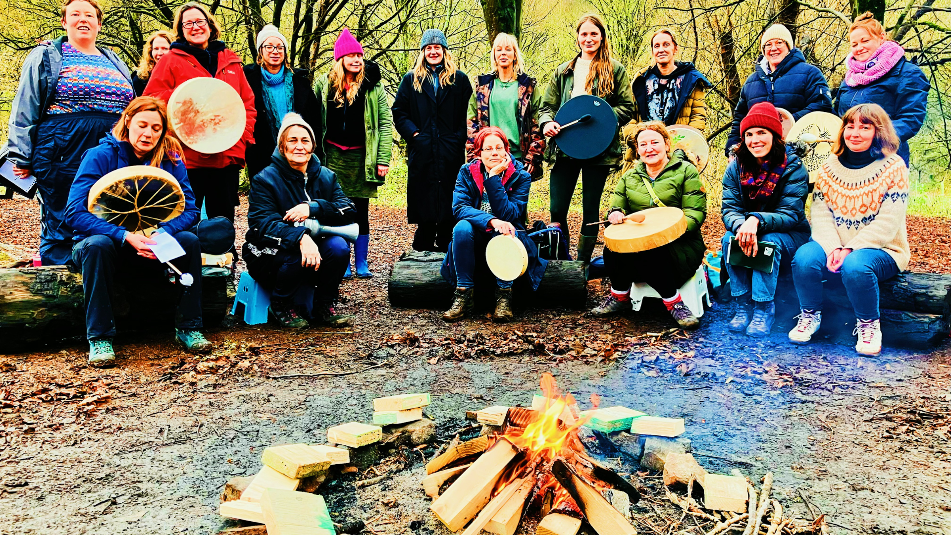 womens fire circle Bristol in woods