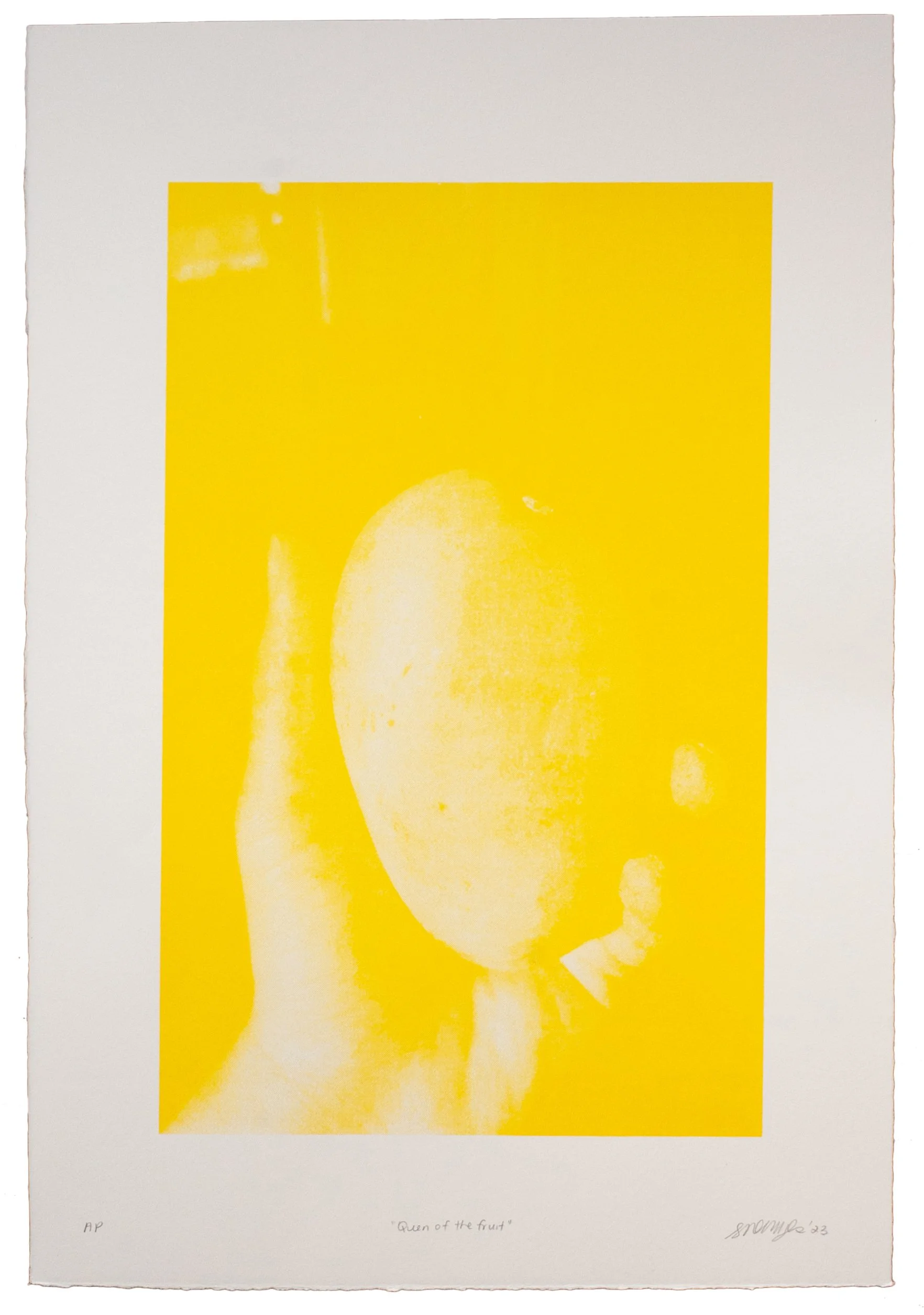 Queen if the Fruit (2023)
Screenprint with homemade tumeric ink
Photo by Kat Williams