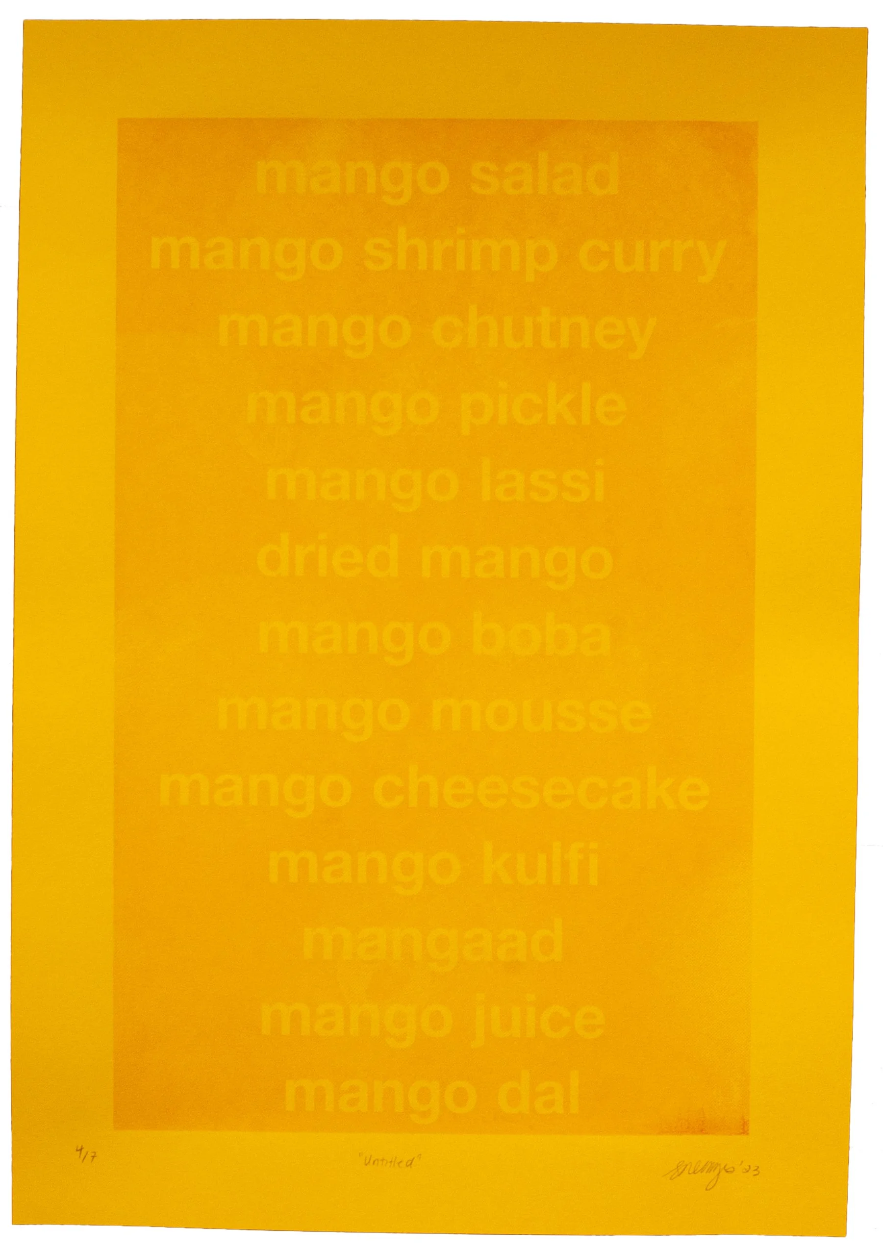 Untitled (2023)
Screenprint with homemade tumeric ink
Photo by Kat Williams