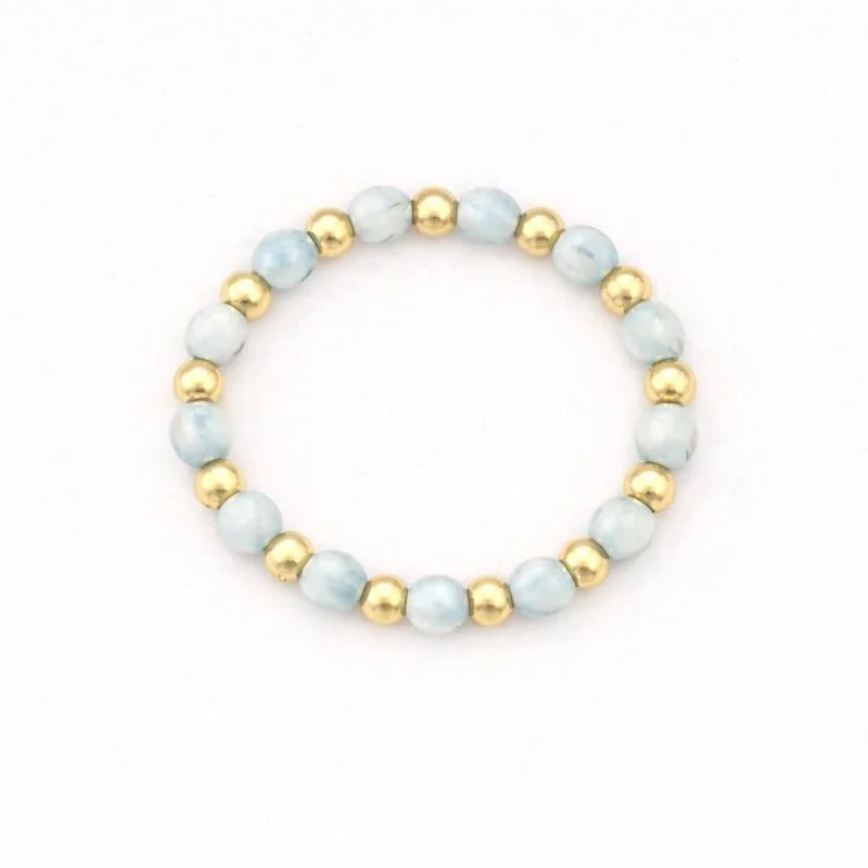 Larimar and gold beaded ring