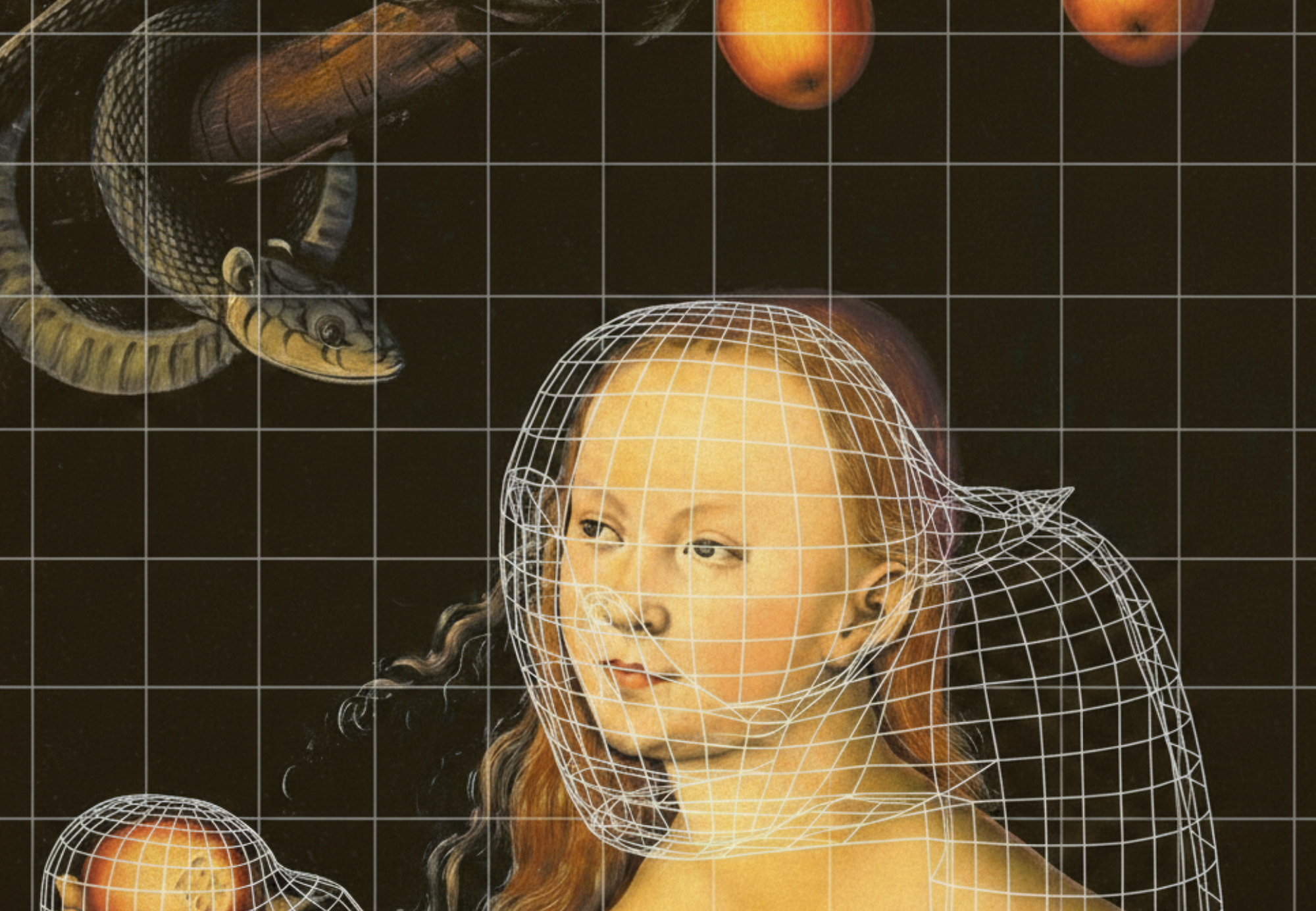 Cover image for "Notes from a Digital Renaissance I: Context" by Daniella Jasmine — Renaissance portrait overlaid with 3D wireframe