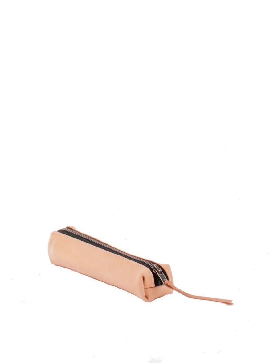 Natural vegetable tanned leather pencil case.
