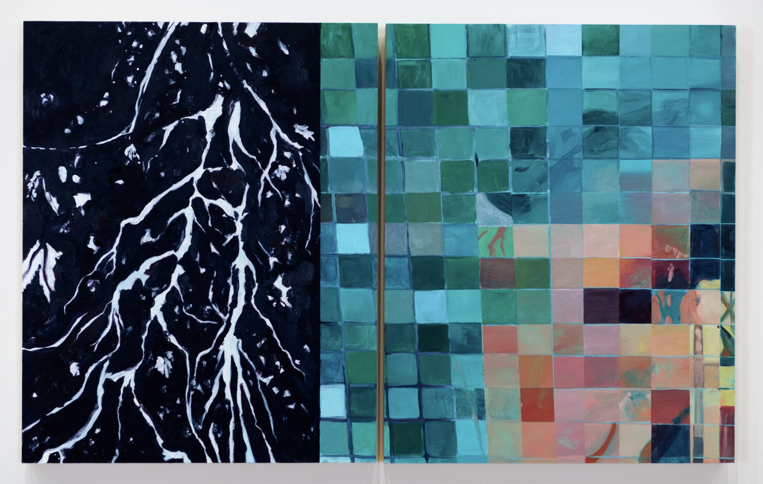 Swim Lessons I & II, oil on panel, (2) 16 x 20 in