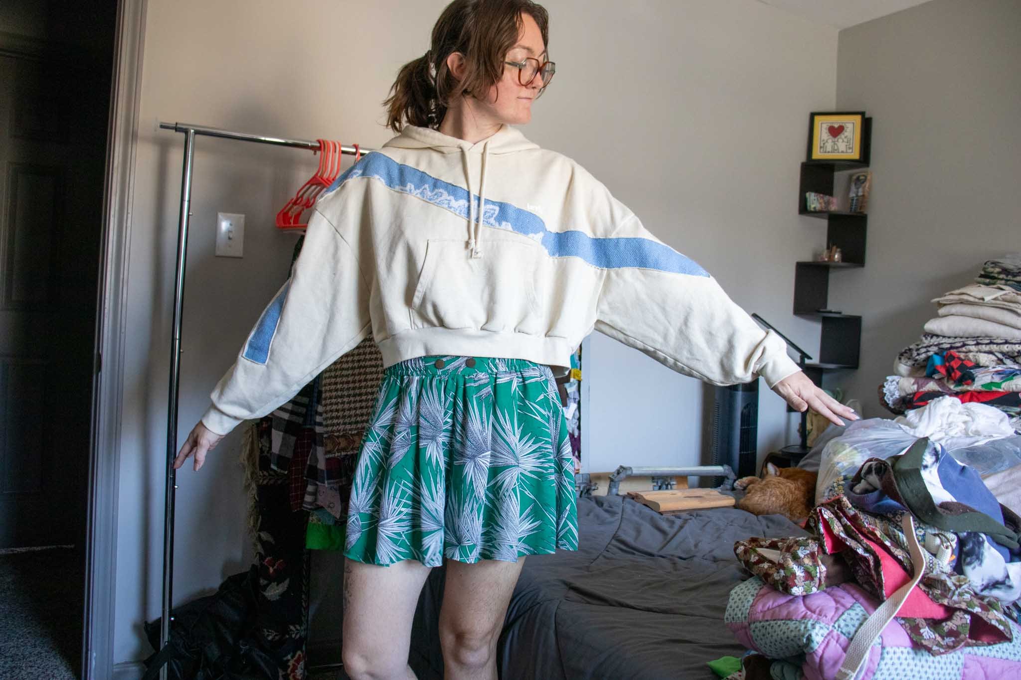 Blue Striped Levis Cropped Hoodie