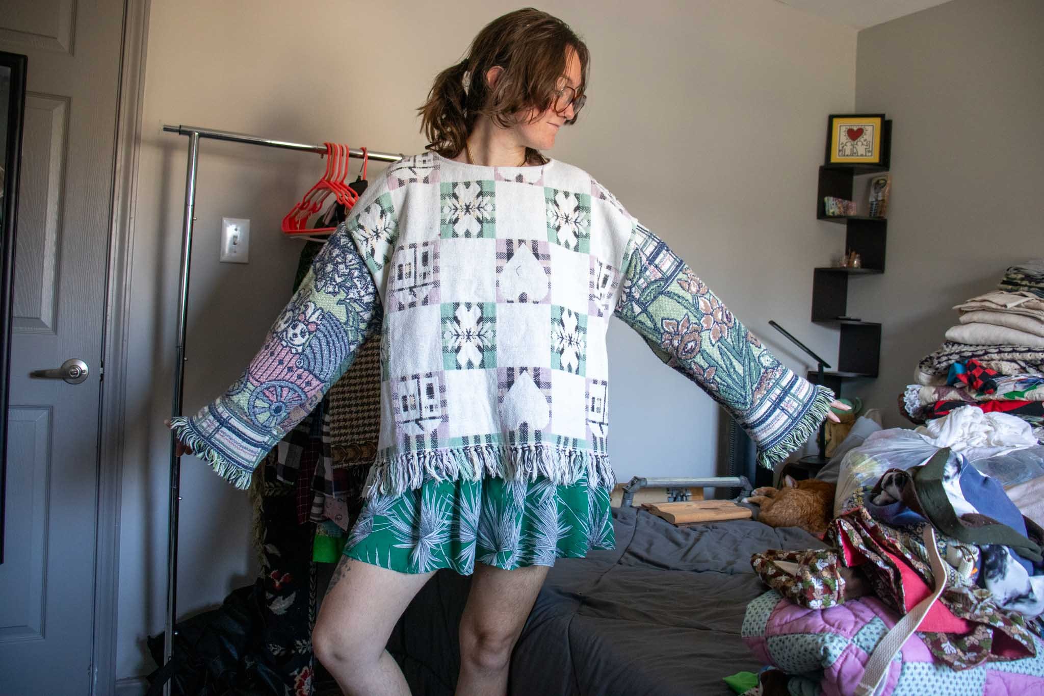 Heart and Home Blanket Pullover with Bunny Sleeves