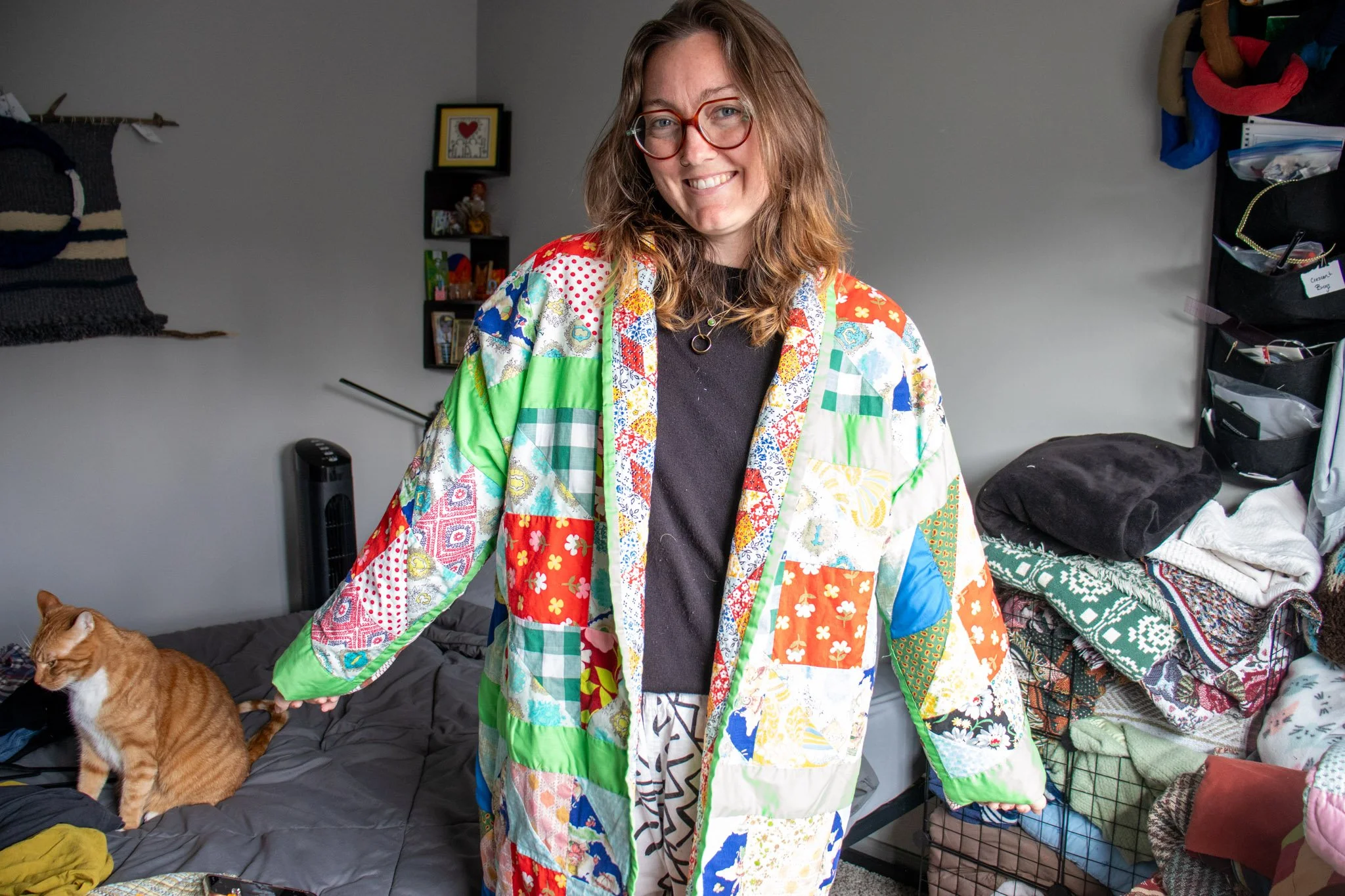 Vibrant Quilted Cardigan / Quilt Coat