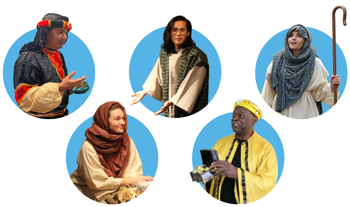 Actors in various Nativity costumes