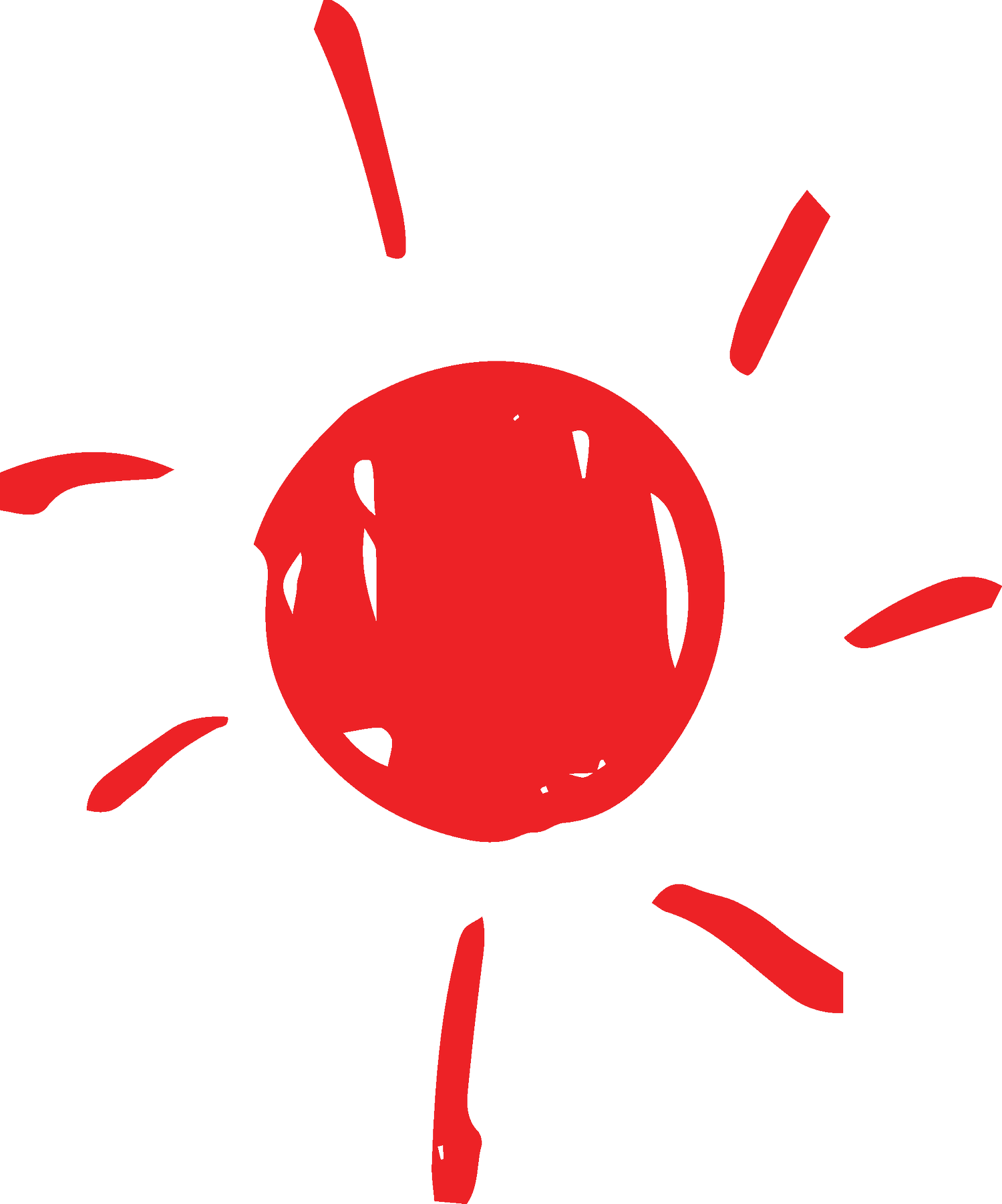 Forme de soleil dessinée en rouge, utilisée comme élément de design.
