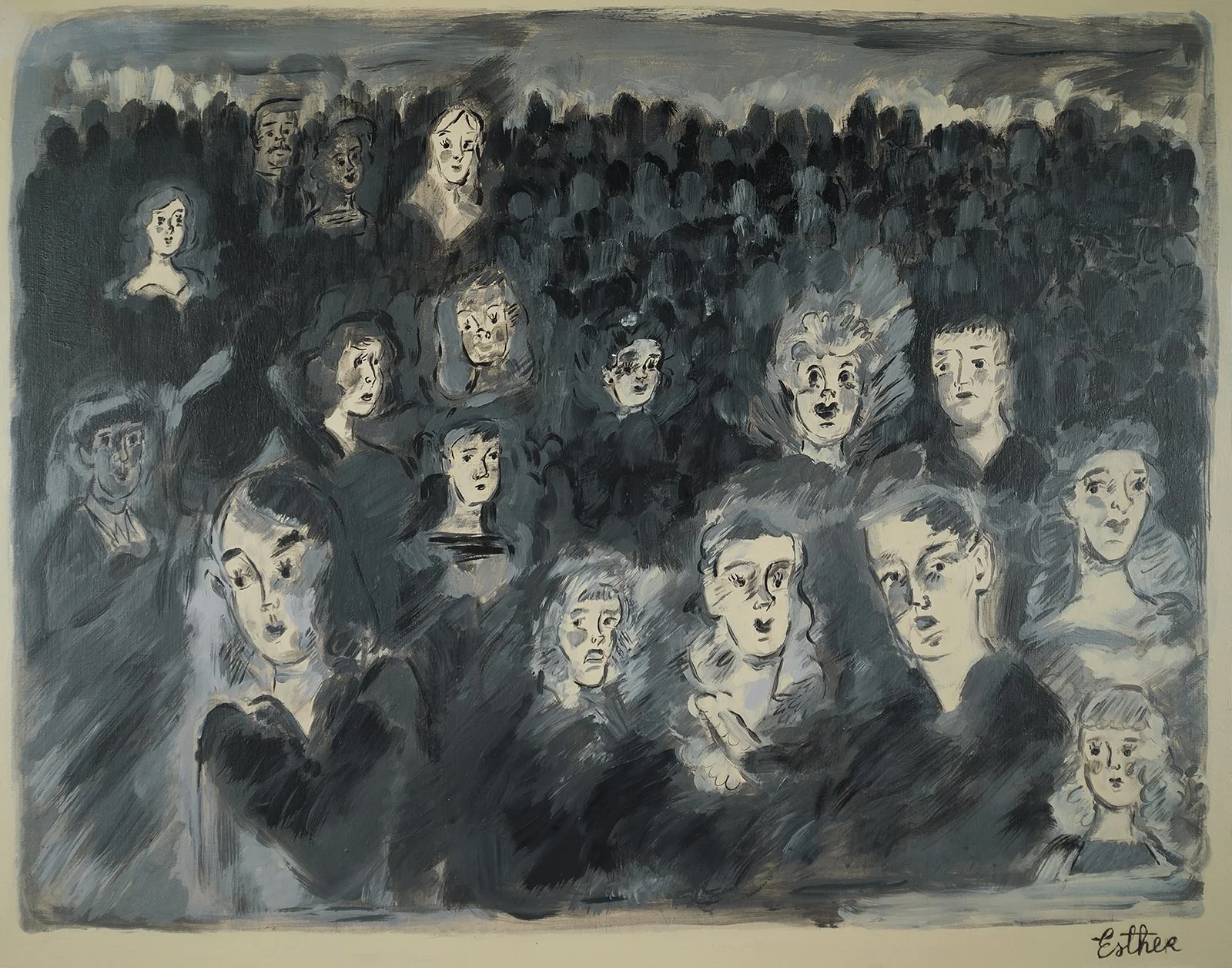 Esther Suzanne Scott  
/ An Audience
2026 / 22 x 28"
acrylic on wood panel
private collection