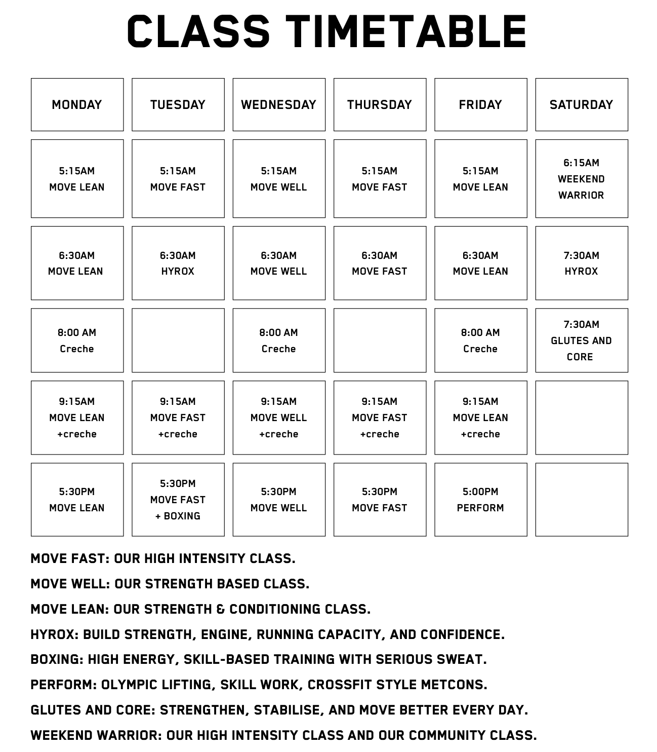 current class timetable