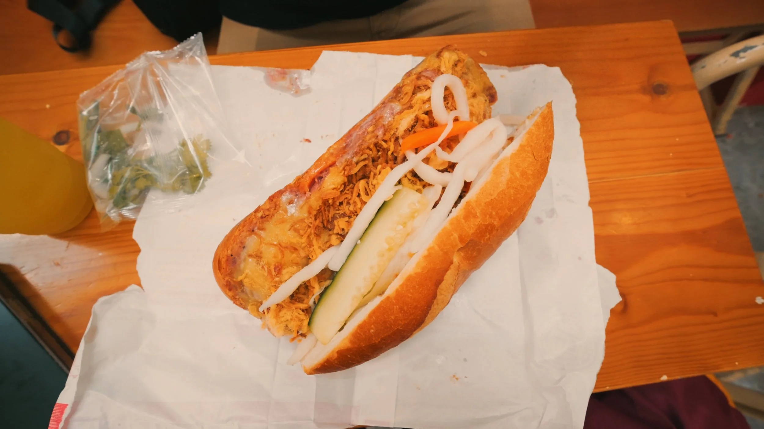 Street food in Ho Chi Minh City banh mi Vietnamese baguette sandwich