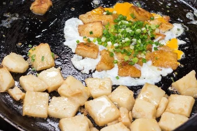 Street food in Ho Chi Minh City Vietnamese fried rice flour cakes bot chien