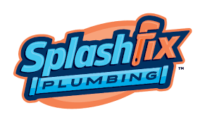 Splash Fix Plumbing logo with stylized blue and orange text on a white background.