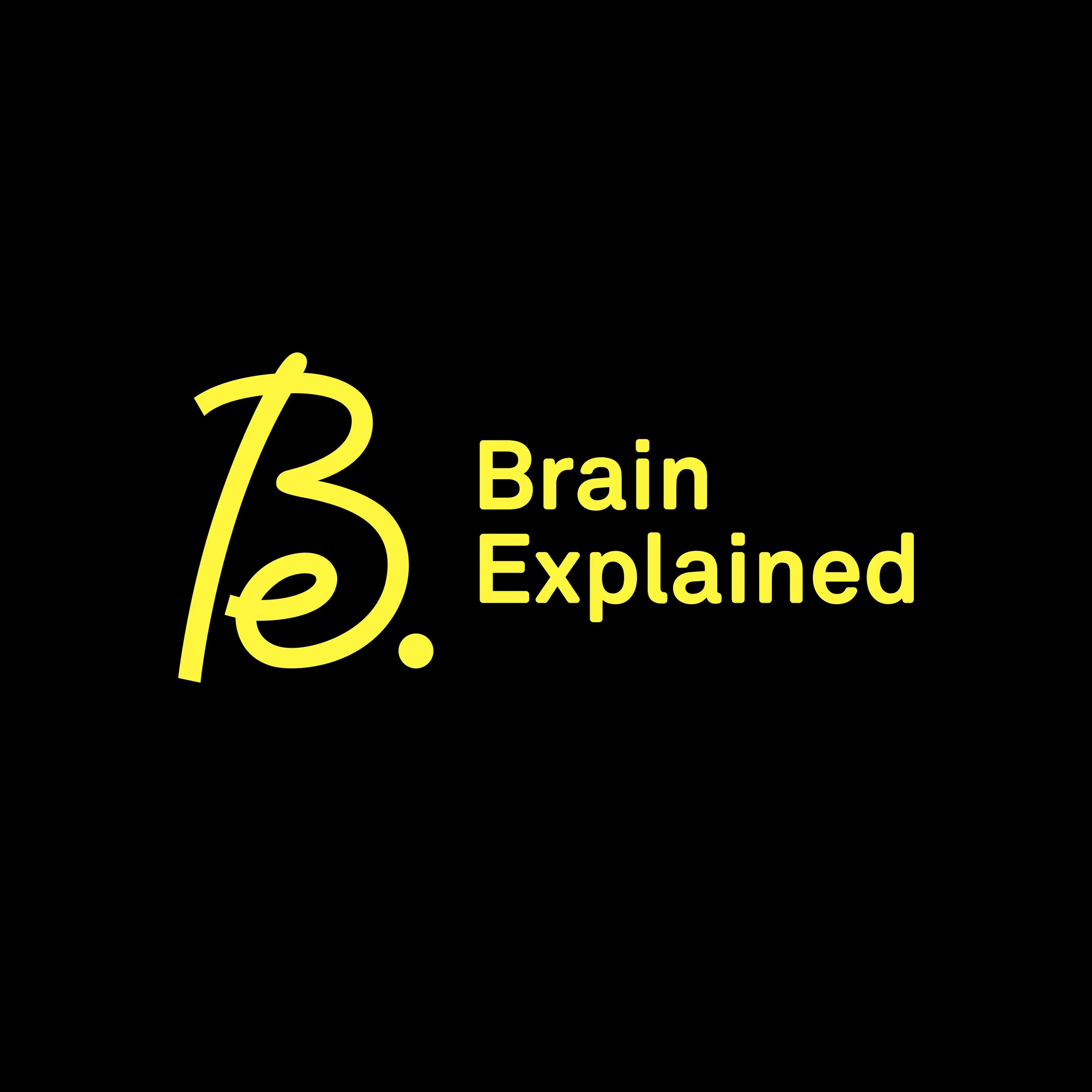 Logo with a black background, featuring a large yellow Greek letter Beta and the words "Brain Explains" in yellow.