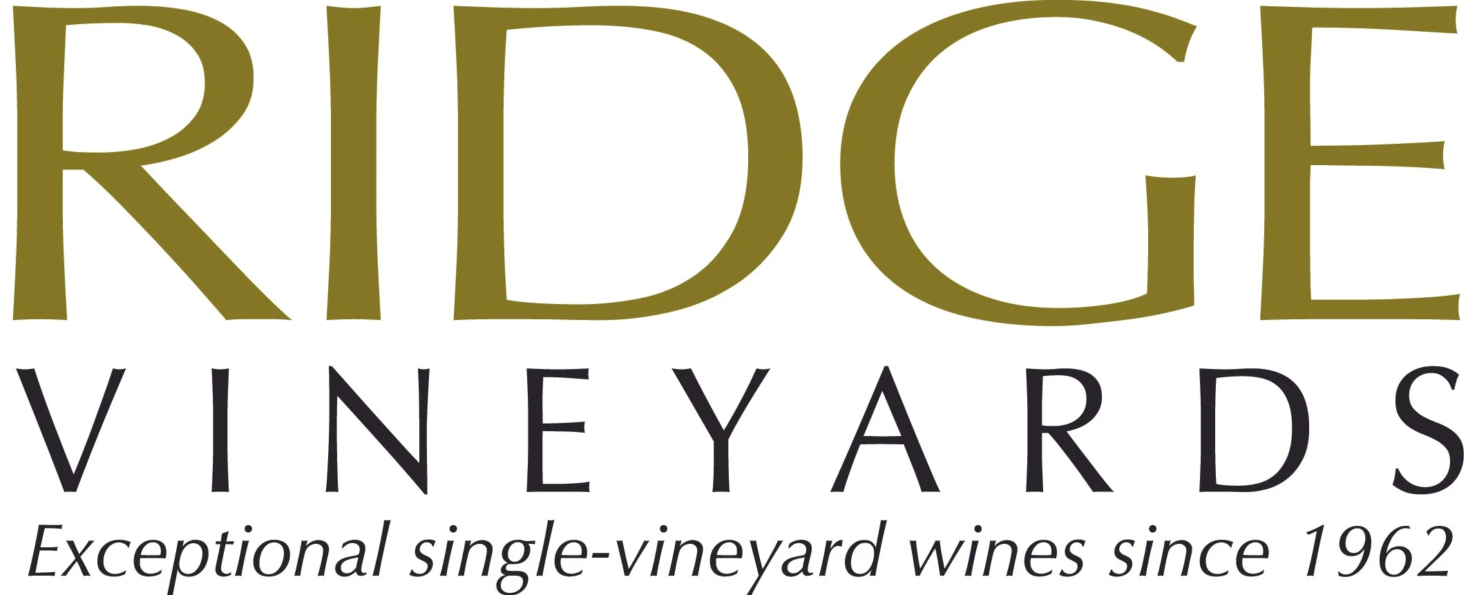 Logo for Ridge Vineyards with the tagline 'Exceptional single-vineyard wines since 1962'.