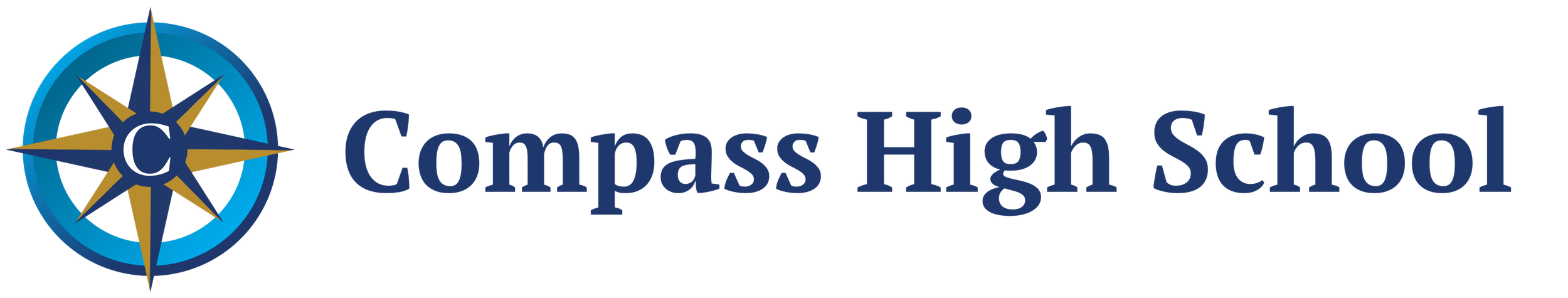 Logo of Compass High School with a blue and gold compass icon and the school name in blue text.