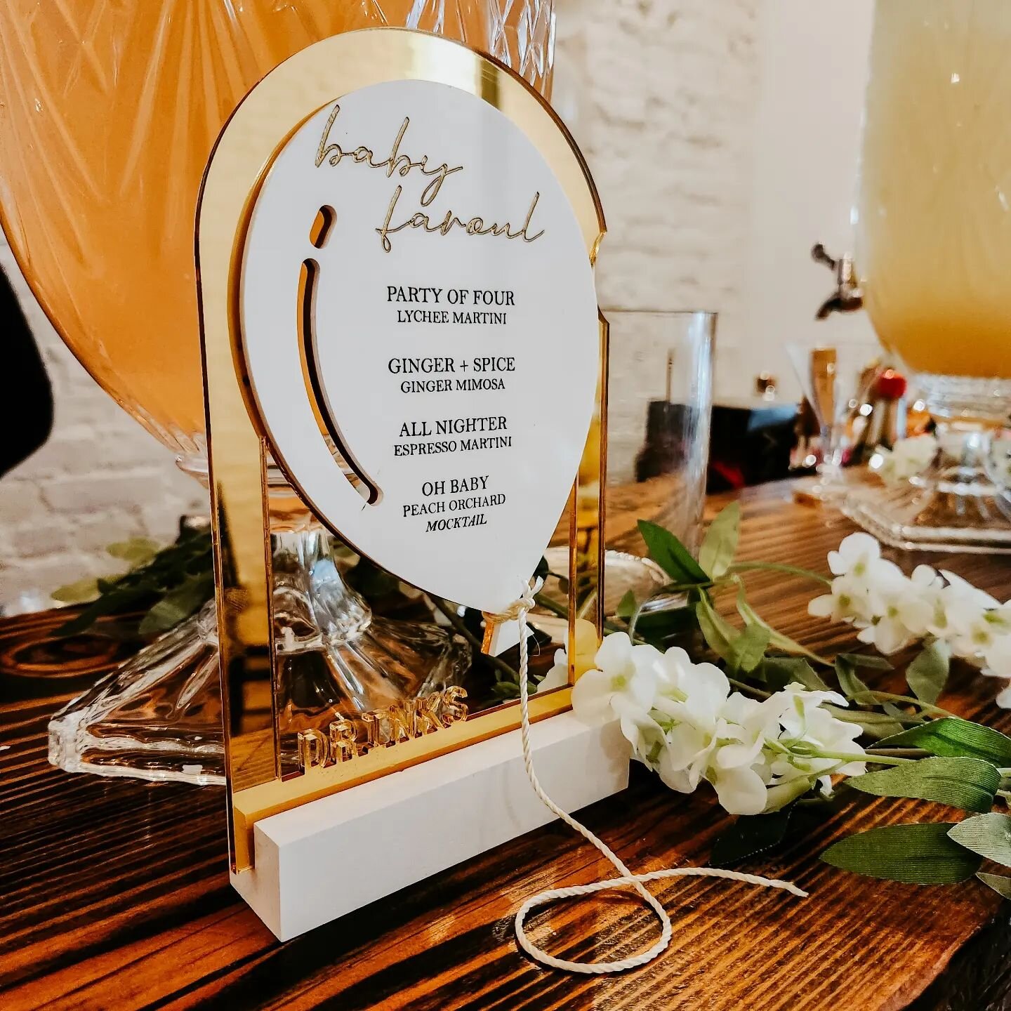 Ready to pop!...Baby Girl Faroul is almost here! What's better than a custom bar menu with the parents-to-be's favorite drinks? 

#custommenu #barmenu #drinksmenu #lyandmedesigns #acrylicmenu #babyshowerdecor