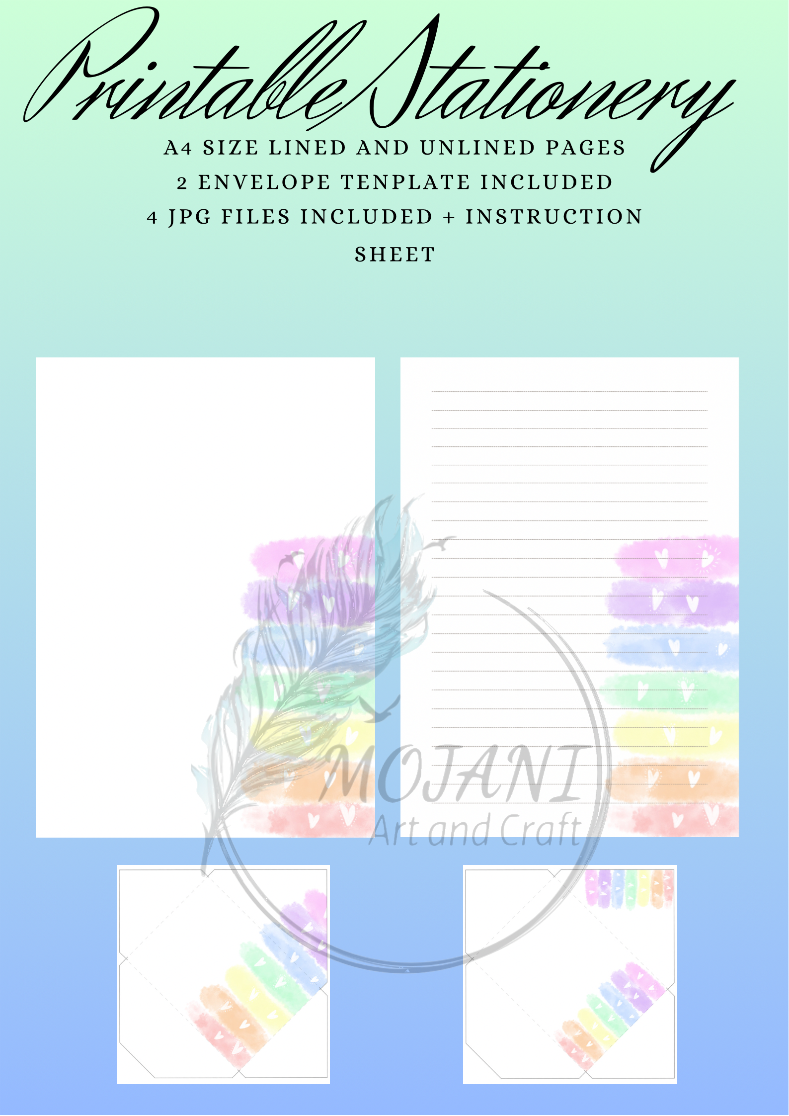 Rainbow with Hearts letter writing set