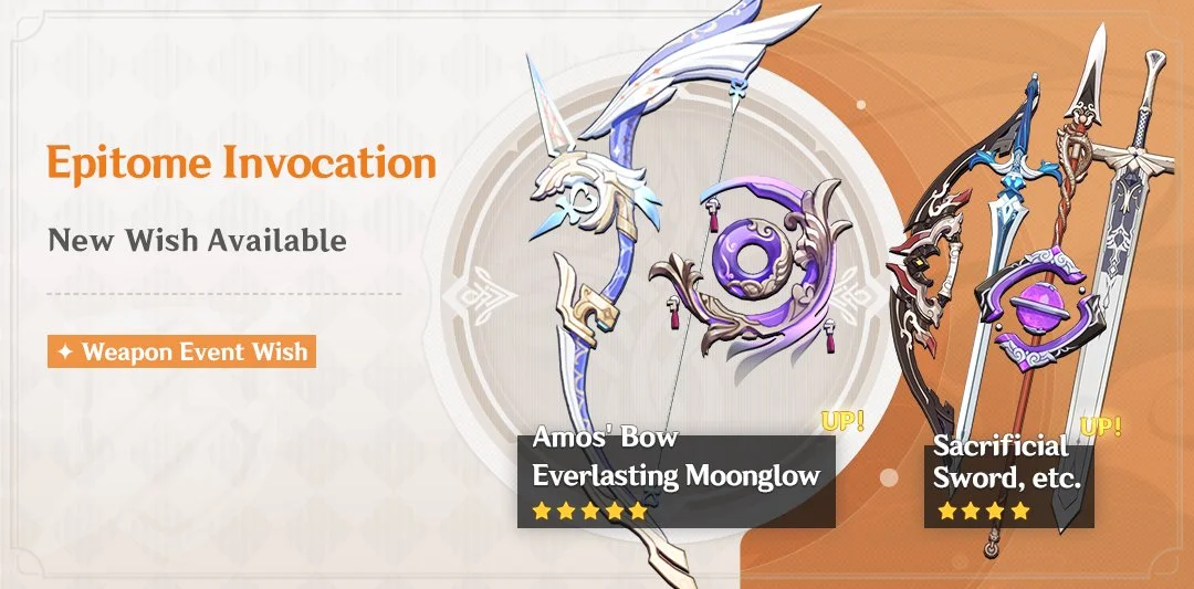 Event Wish "Epitome Invocation" - Boosted Drop Rate for Everlasting Moonglow (Catalyst) and Amos' Bow (Bow)!