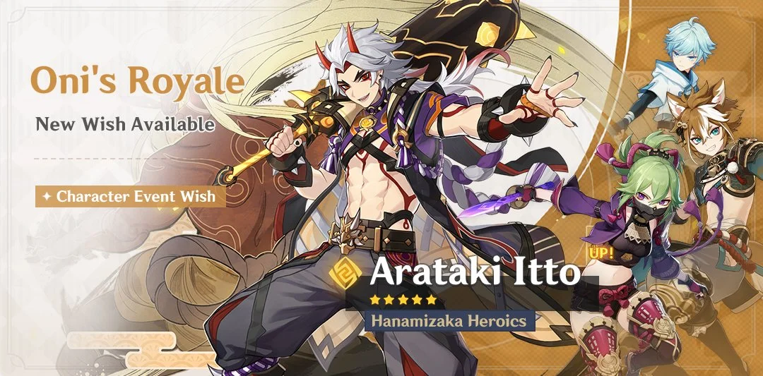 Event Wish "Oni's Royale" - Boosted Drop Rate for "Hanamizaka Heroics" Arataki Itto (Geo)!