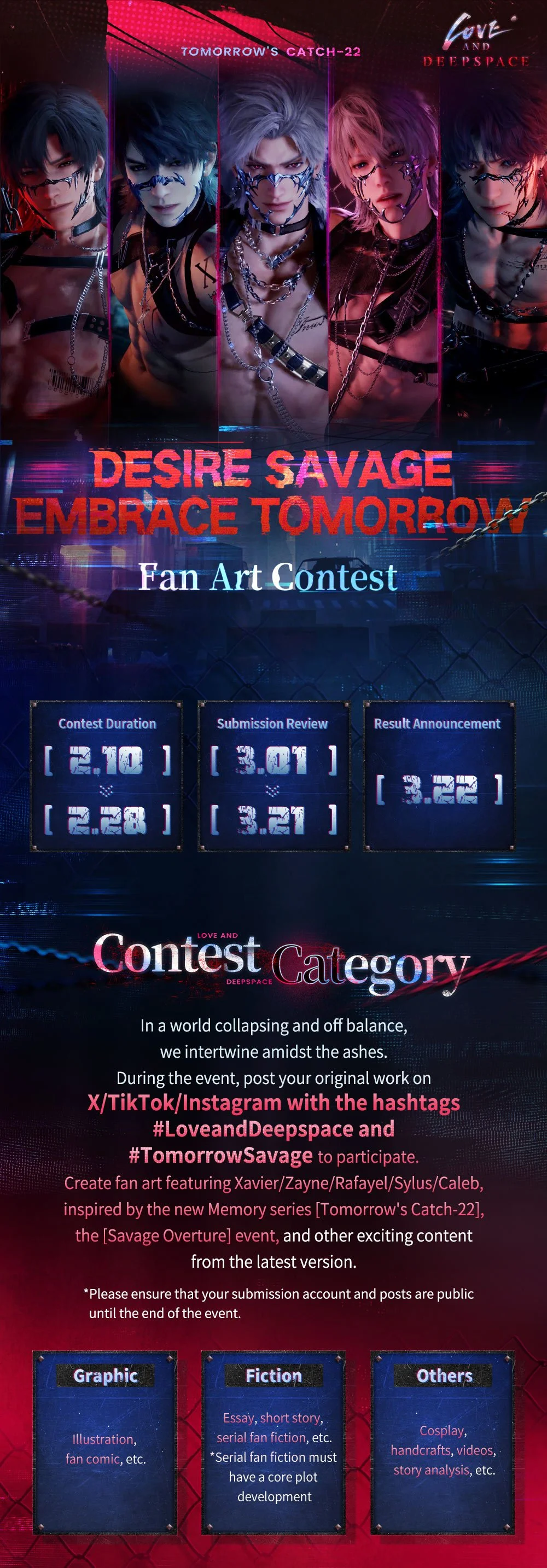 Love and Deepspace | [Desire Savage, Embrace Tomorrow] Fan Art Contest