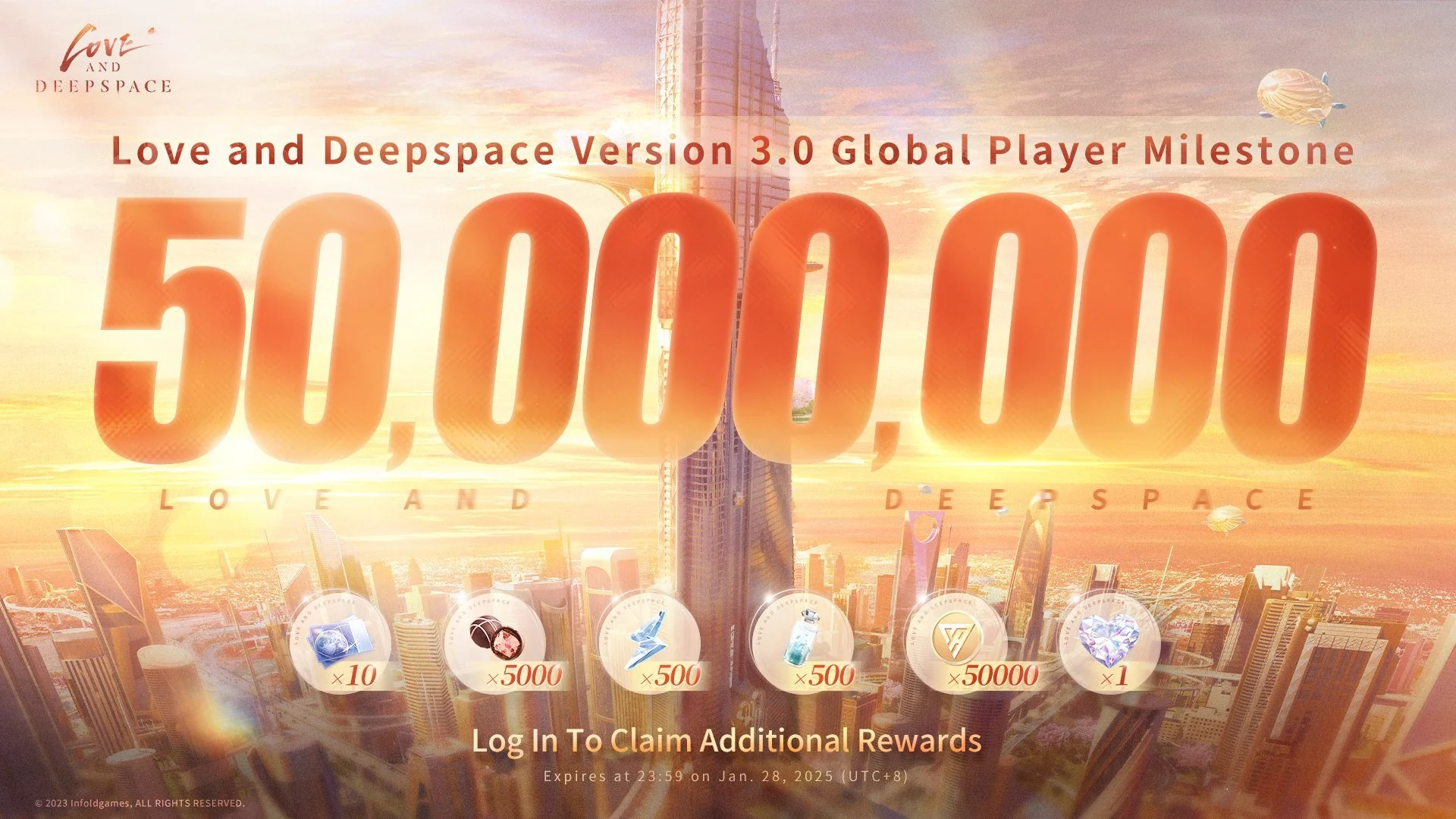 Love and Deepspace achieved the milestone of 50 Million Global Users!