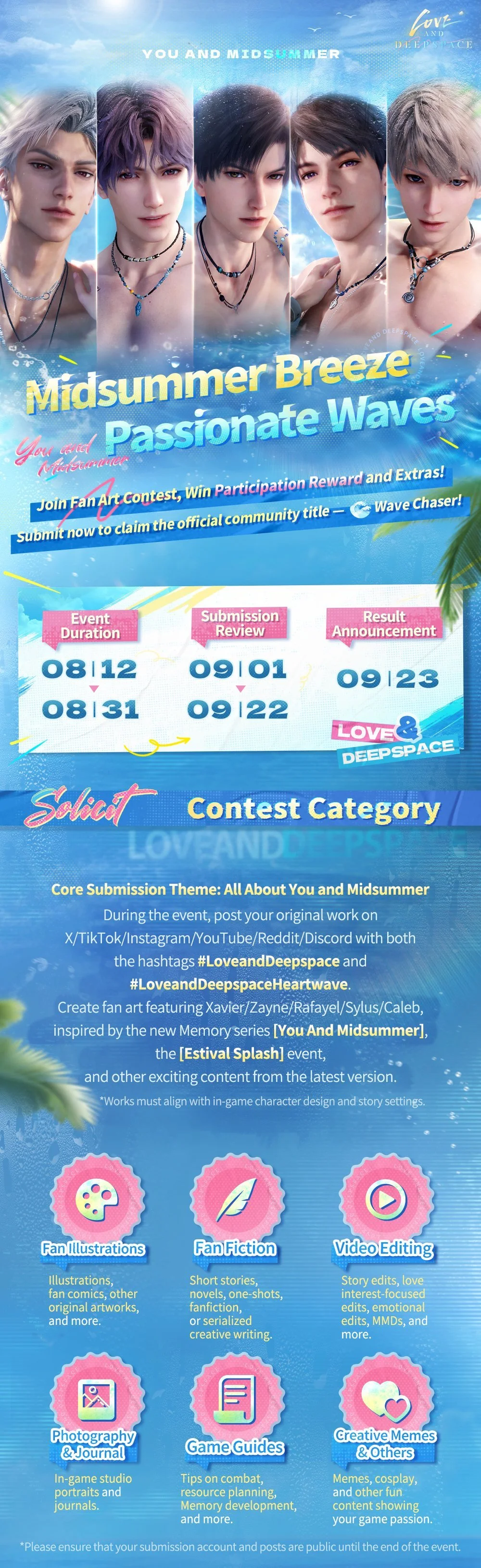 Love and Deepspace | [Midsummer Breeze Passionate Waves] Fan Art Contest