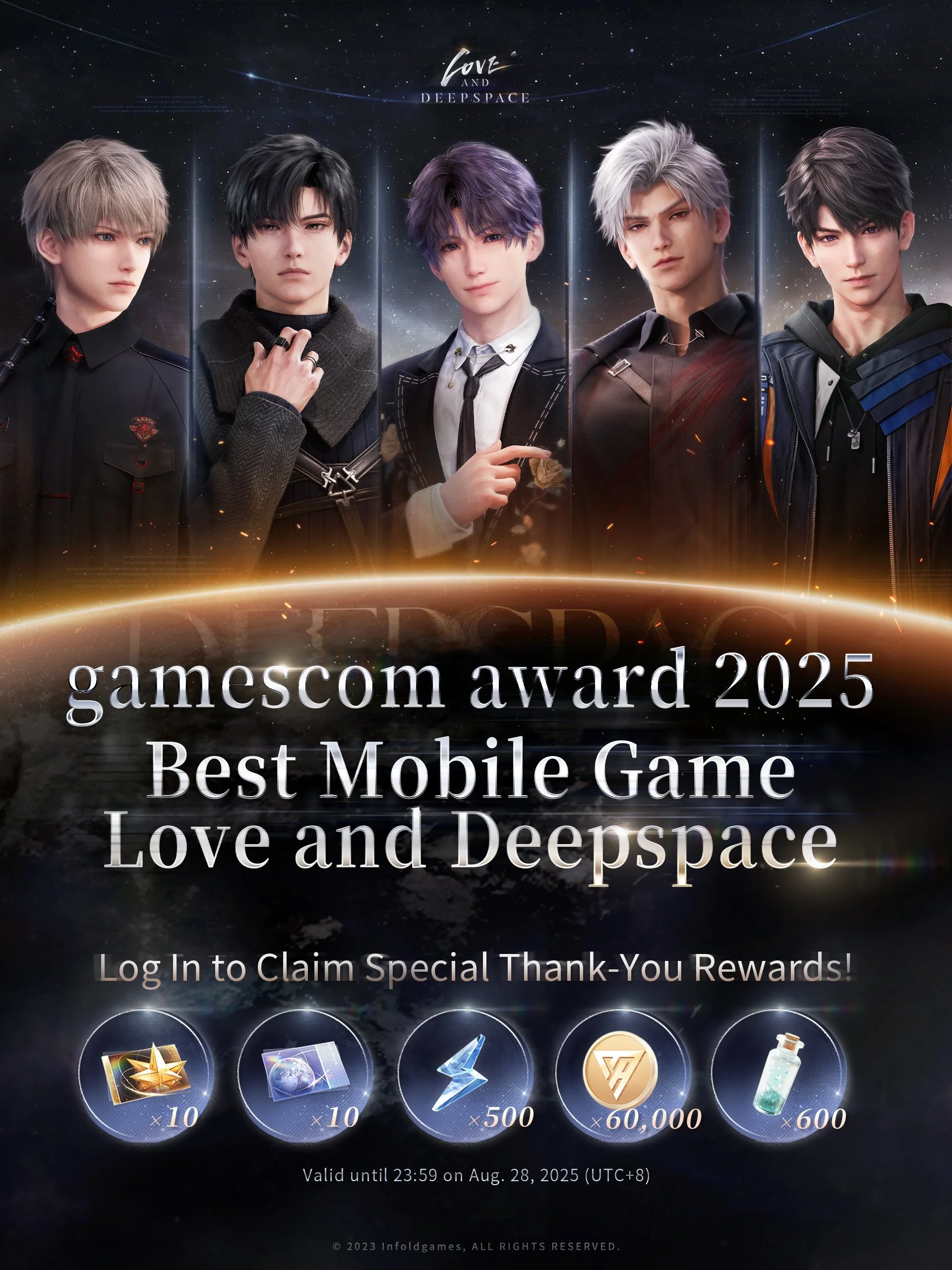 Love and Deepspace Wins [Best Mobile Game] Award at gamescom 2025!