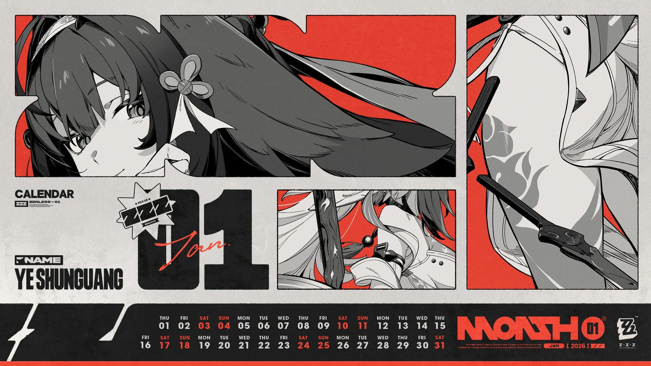 ZZZ Jan 2026 Calendar Wallpaper