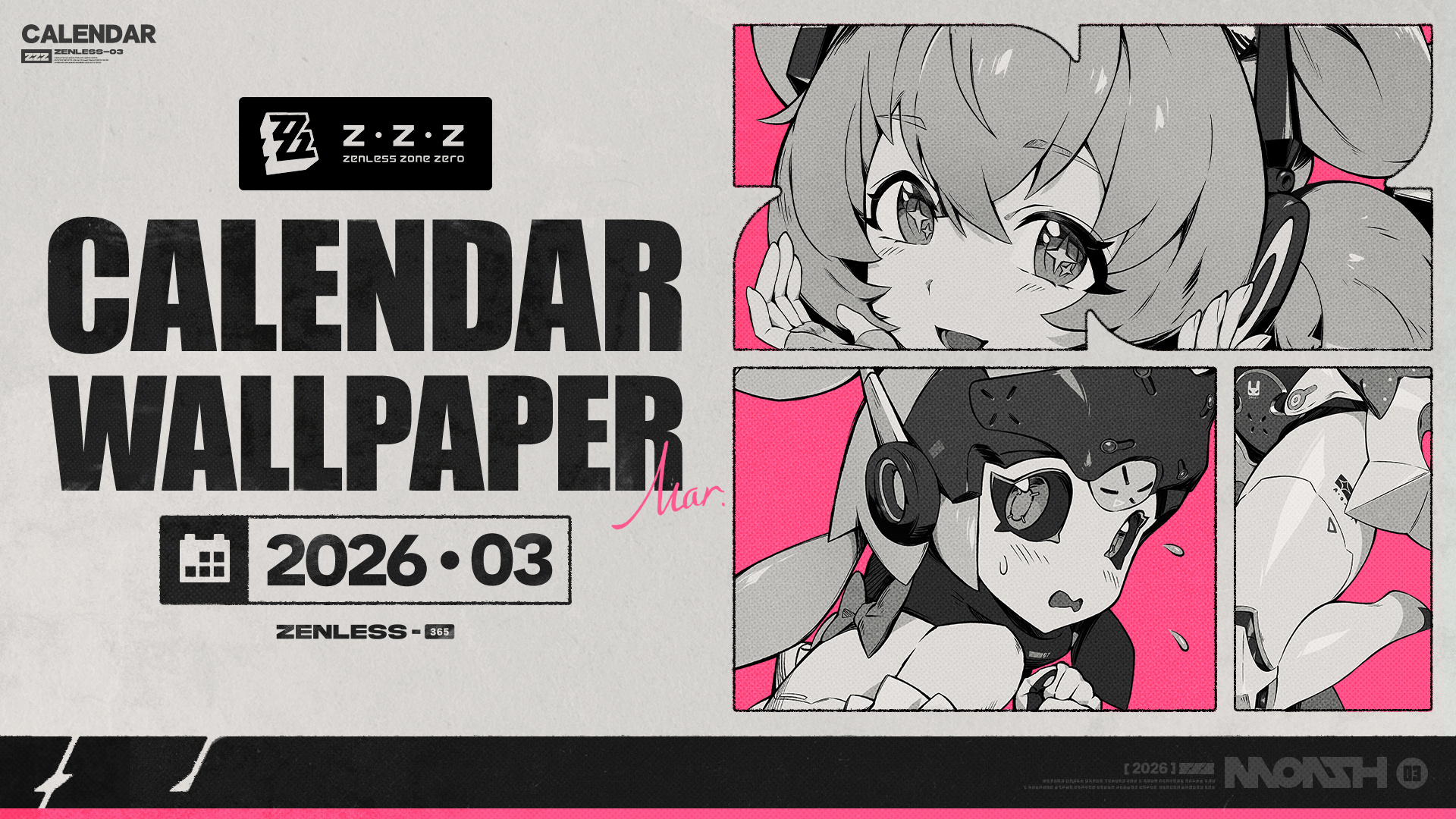 ZZZ Mar 2026 Calendar Wallpaper