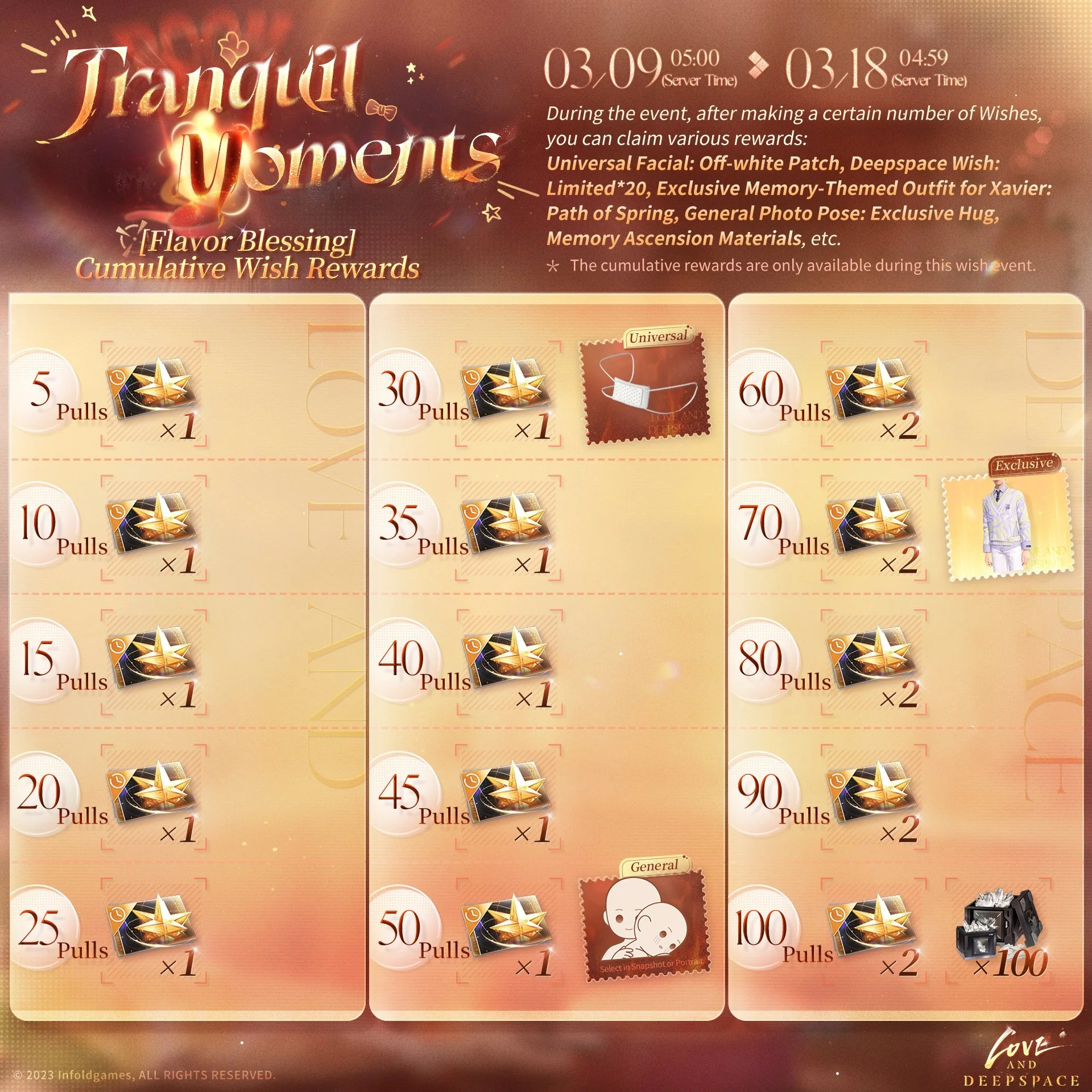 Love and Deepspace | [Tranquil Moments] Cumulative Wish Rewards