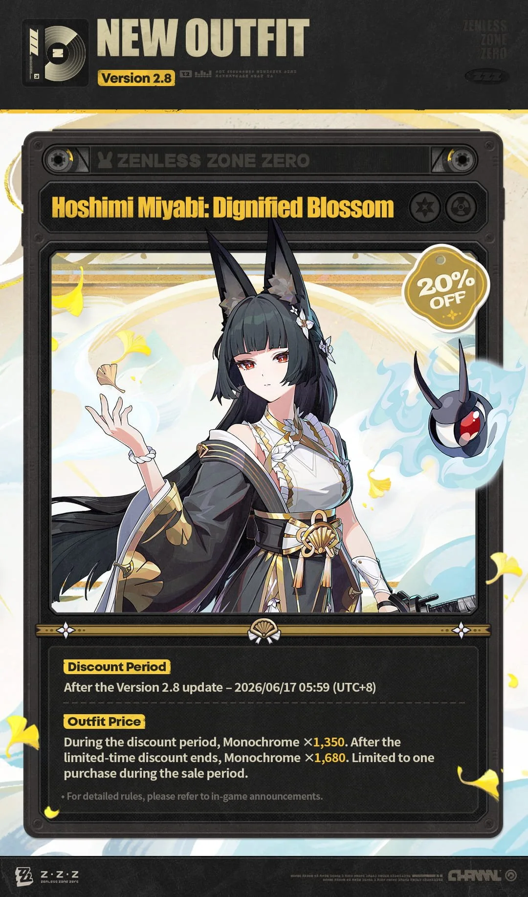 Zenless Zone Zero Version 2.8 Adds Hoshimi Miyabi’s “Dignified Blossom” Outfit to the Store