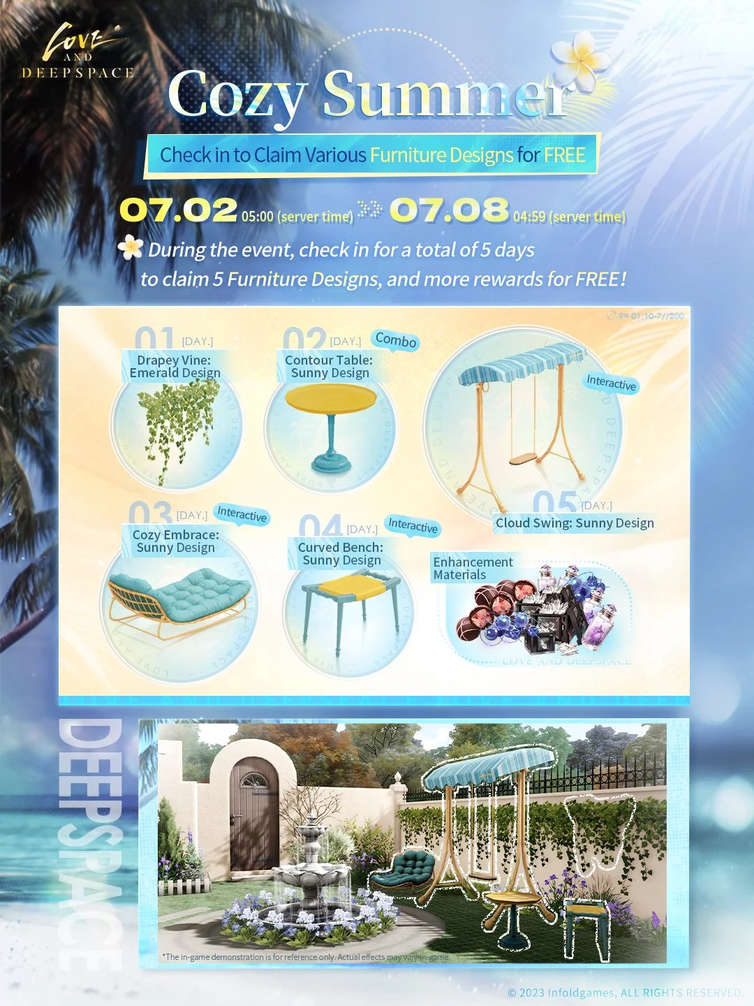 Love and Deepspace Cozy Summer Event Offers Free Furniture Rewards Before Version 6.0