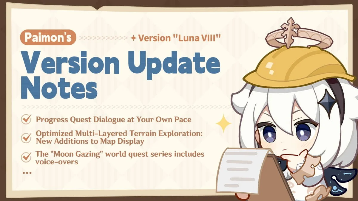 Genshin Impact Version Luna VIII Update Notes: New Regions, Characters, Story Content, and Quality-of-Life Improvements