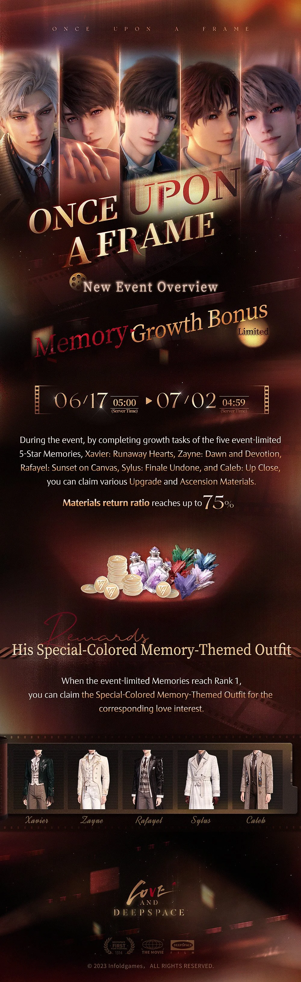 Love and Deepspace Once Upon a Frame Event Adds 5-Star Memory Growth Bonuses and Exclusive Outfit Rewards