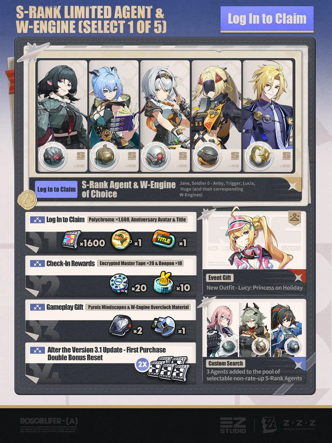 Version 3.1 Zenless Zone Zero 2nd Anniversary Celebration Rewards Overview